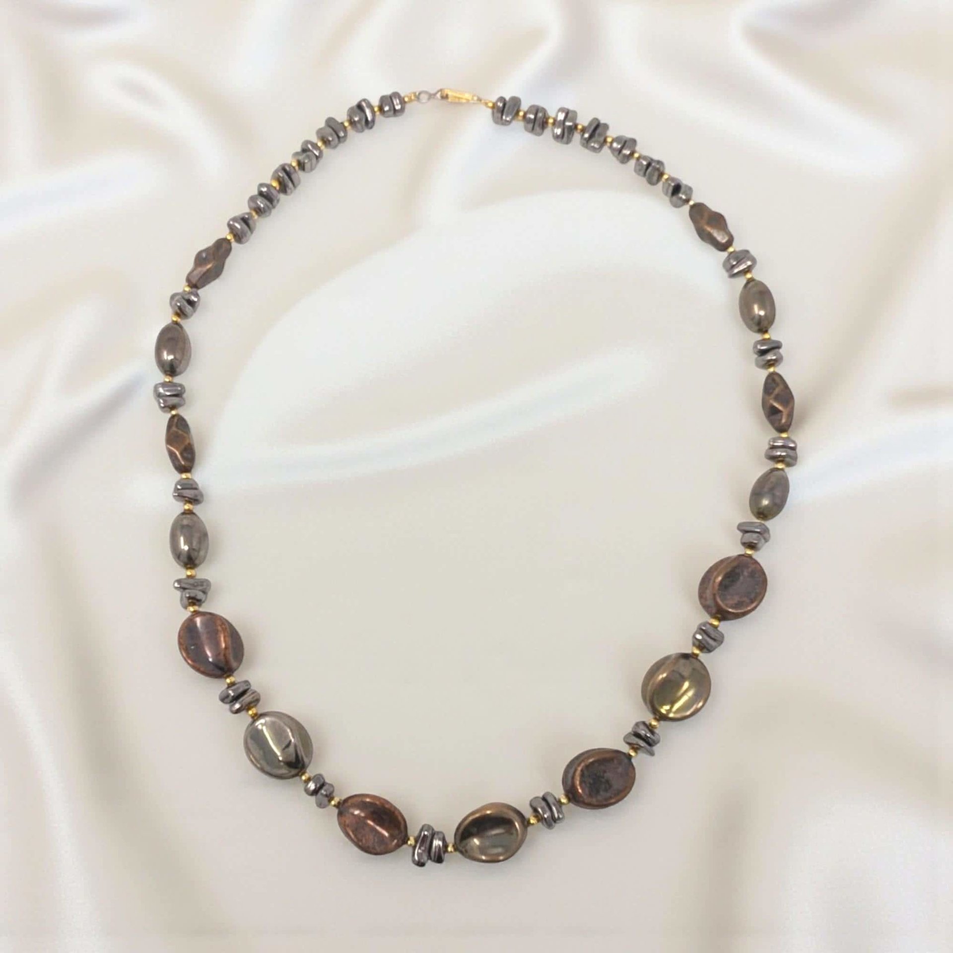 Vintage Beaded Necklace: Chunky Brown and Gunmetal Tones