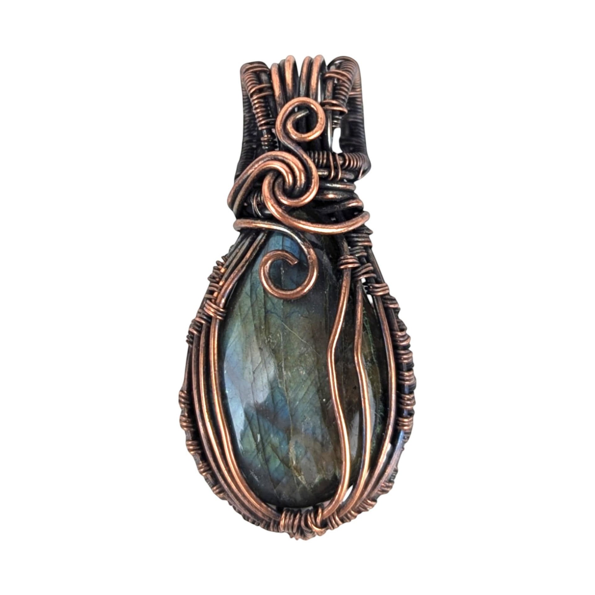 Copper Wire Wrapped Labradorite Pendant: Handmade Gemstone Necklace