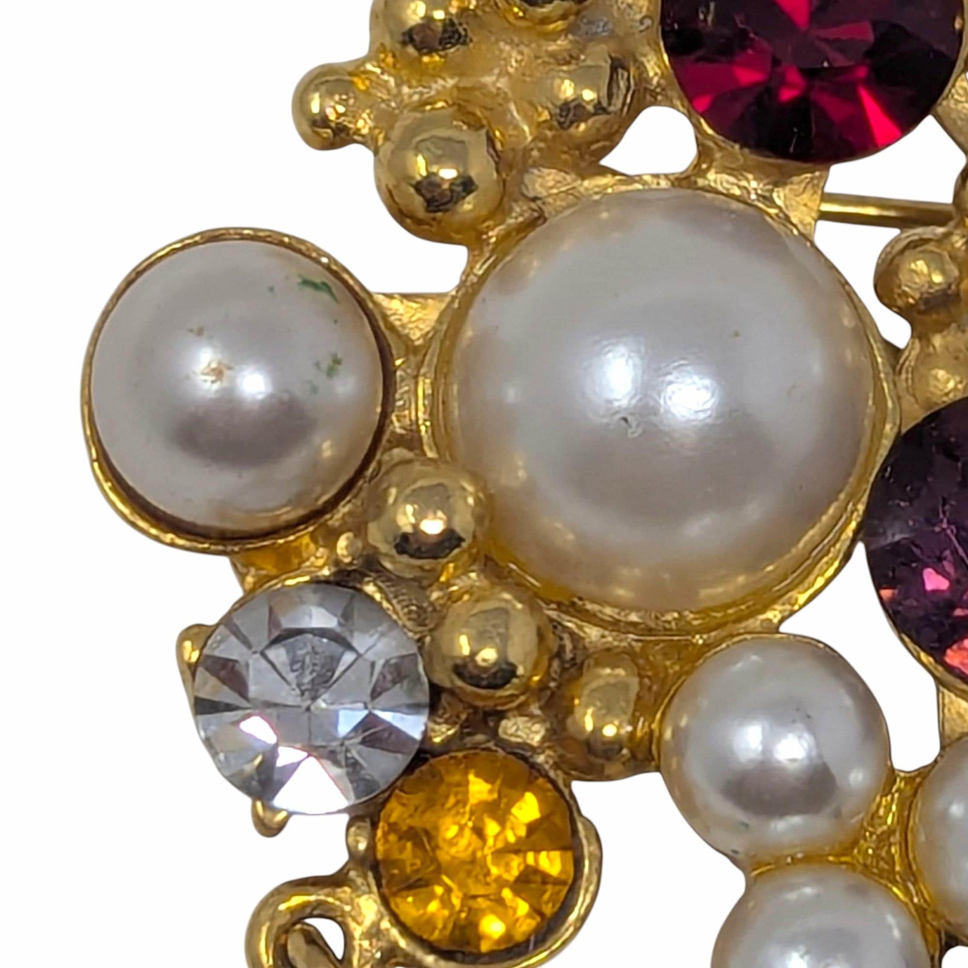 Vintage 80s Maximalist Brooch: Couture Style Jewel & Pearl Dangle Pin