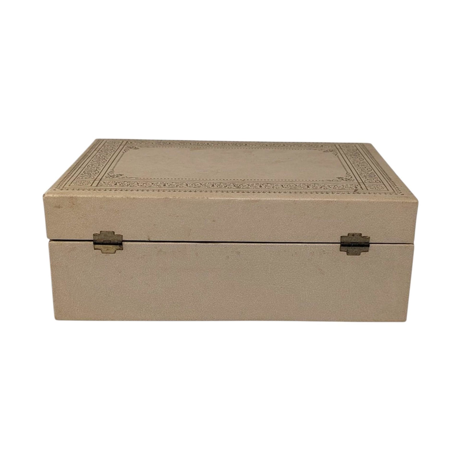 Vintage 1960s Cream Jewelry Box: Cantilever Storage Case with Red Interior