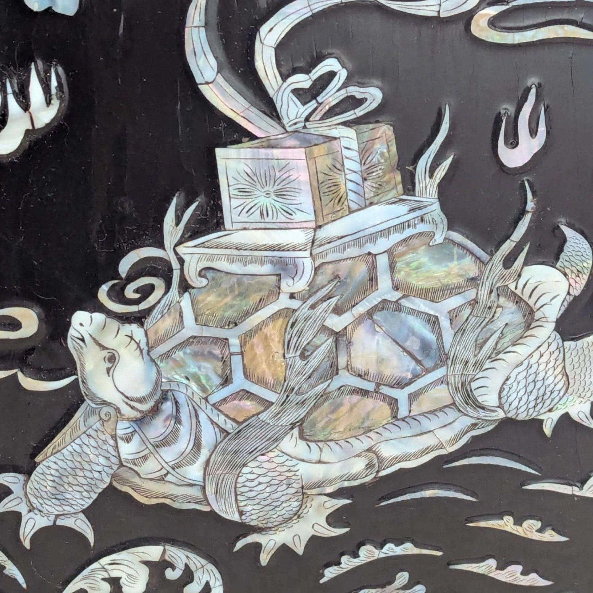 Set of 4 Vintage Korean Abalone Panels: Four Auspicious Creatures Art