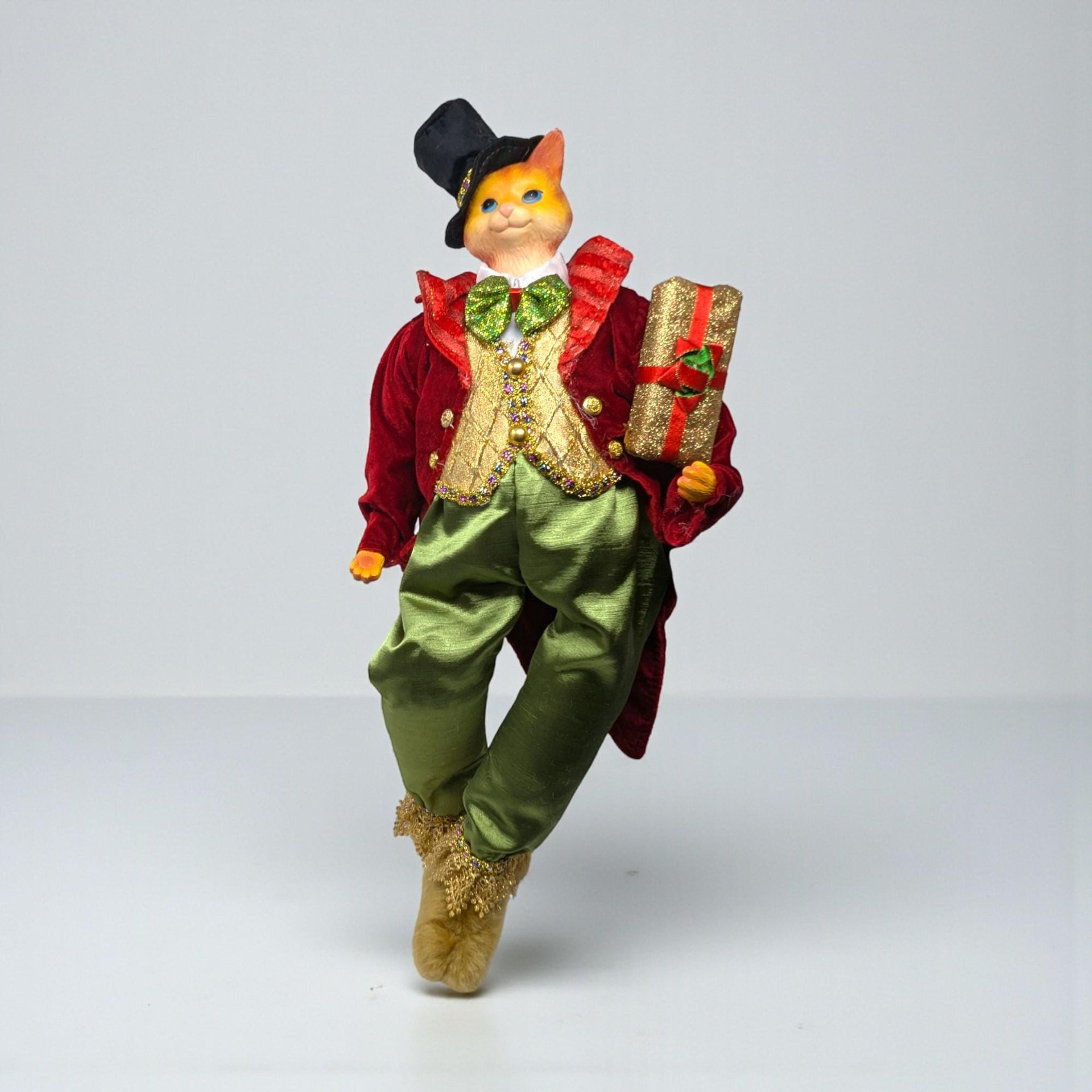 Vintage 1990s Dapper Cat Shelf Sitter: Anthropomorphic Holiday Decor