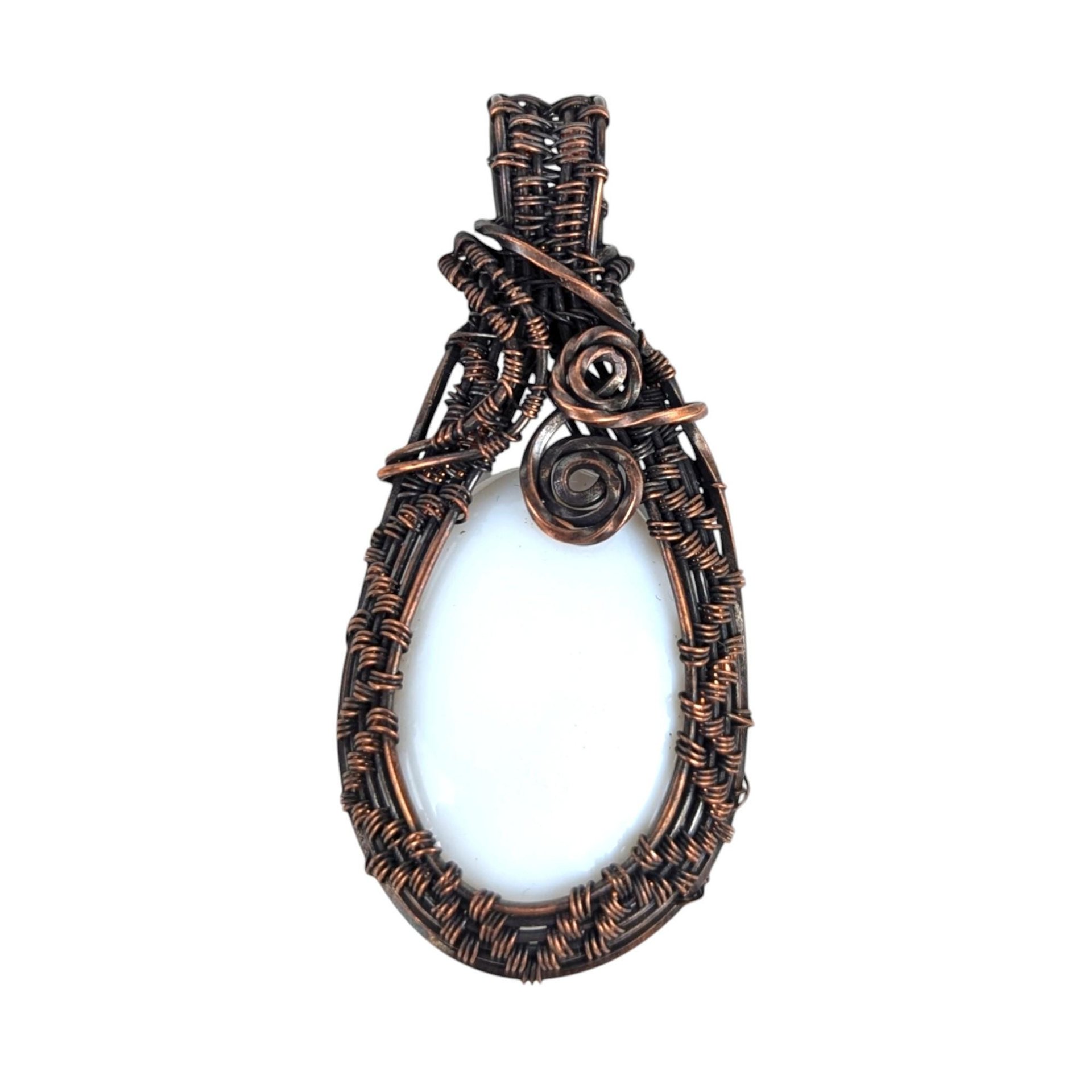 Handmade Copper Chalcedony Pendant: White Wire Wrapped Stone