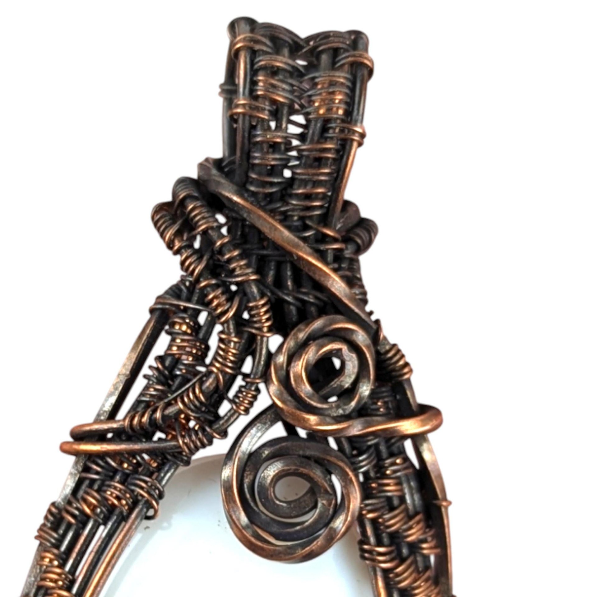 Handmade Copper Chalcedony Pendant: White Wire Wrapped Stone