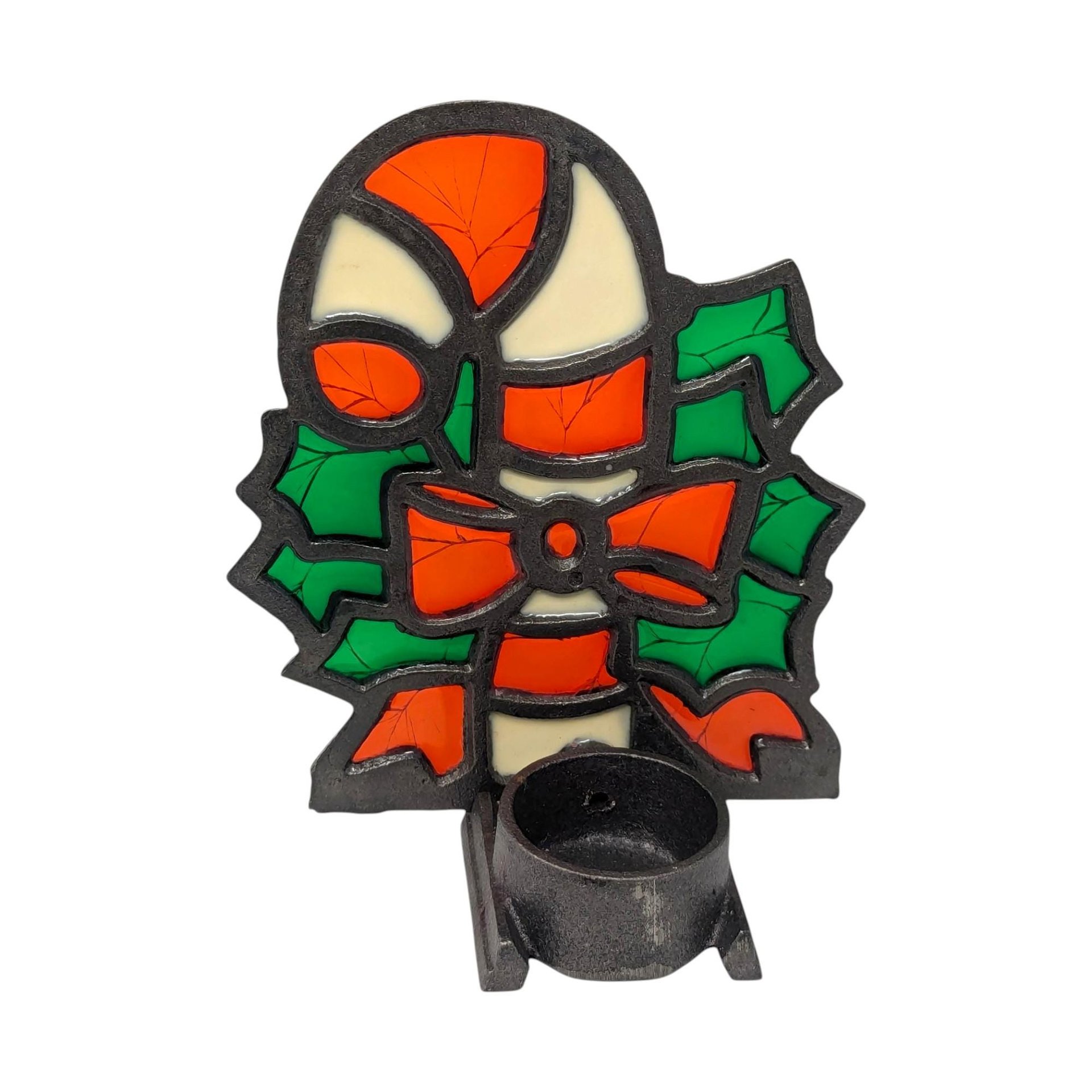 Vintage Candy Cane Tealight Holder: Faux Stained Glass Holiday Decor