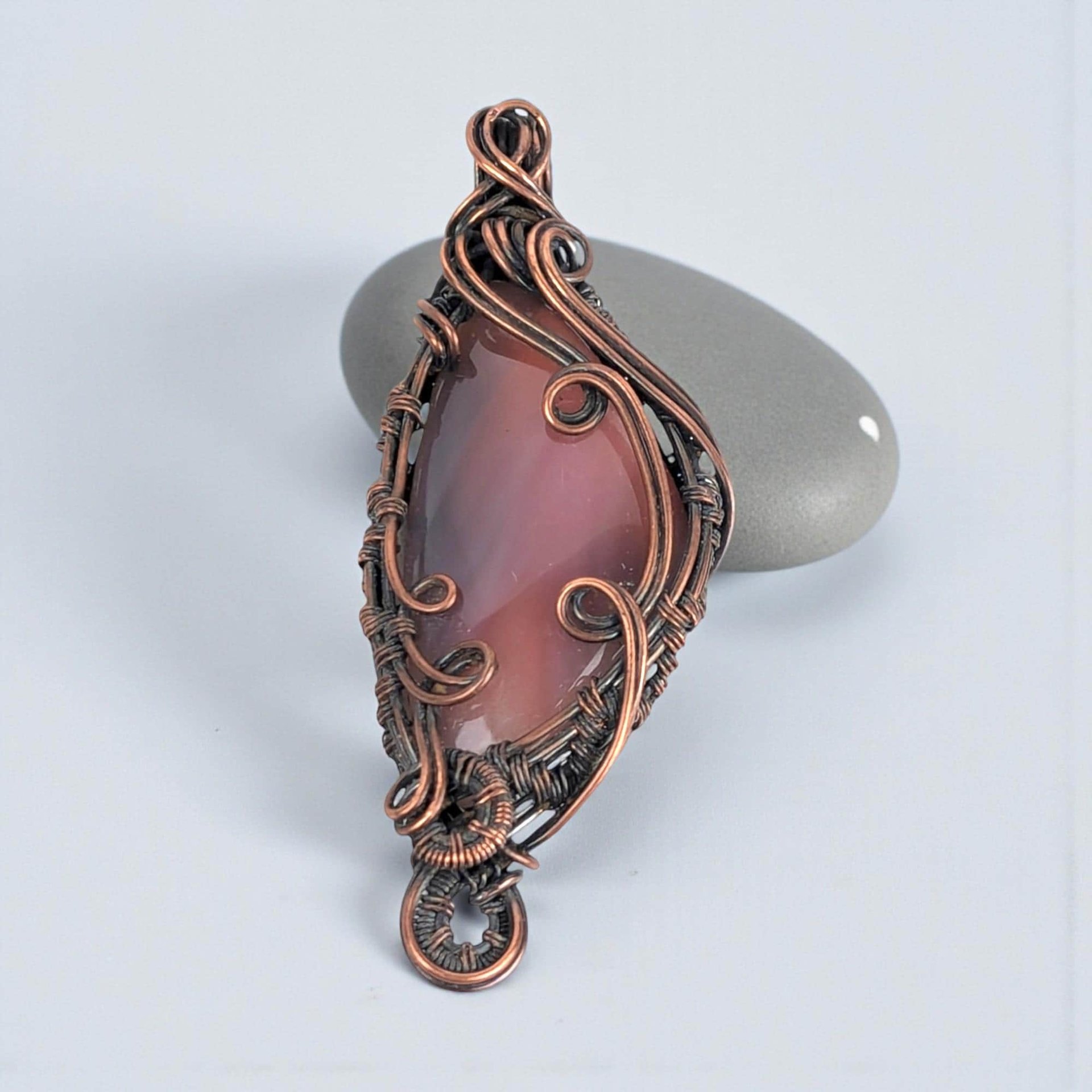Copper Wire Wrapped Montana Agate Pendant: Handmade Artisan Gemstone Jewelry