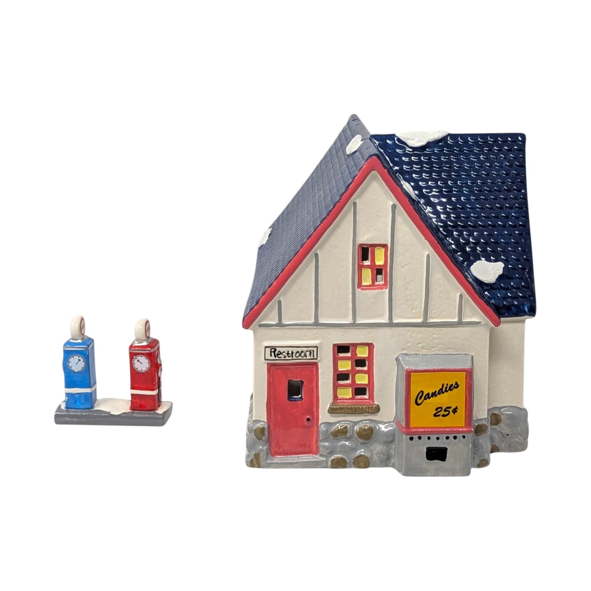 Vintage 1989 Dept 56 Big Bill's Service Station: Snow Village 5128-4 Ceramic House