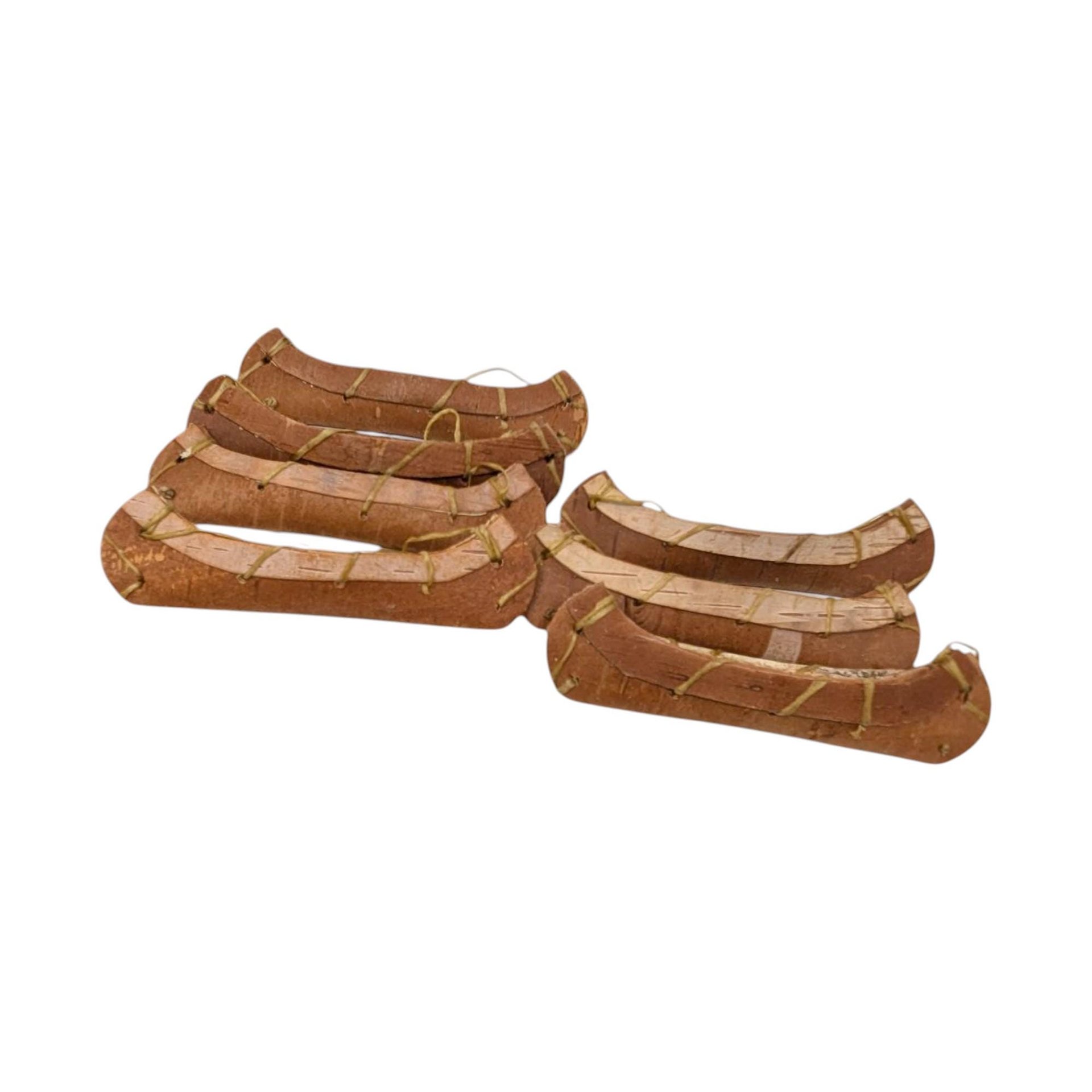 Vintage Handmade Birch Bark Ornaments: Teepee and 8 Canoe Set