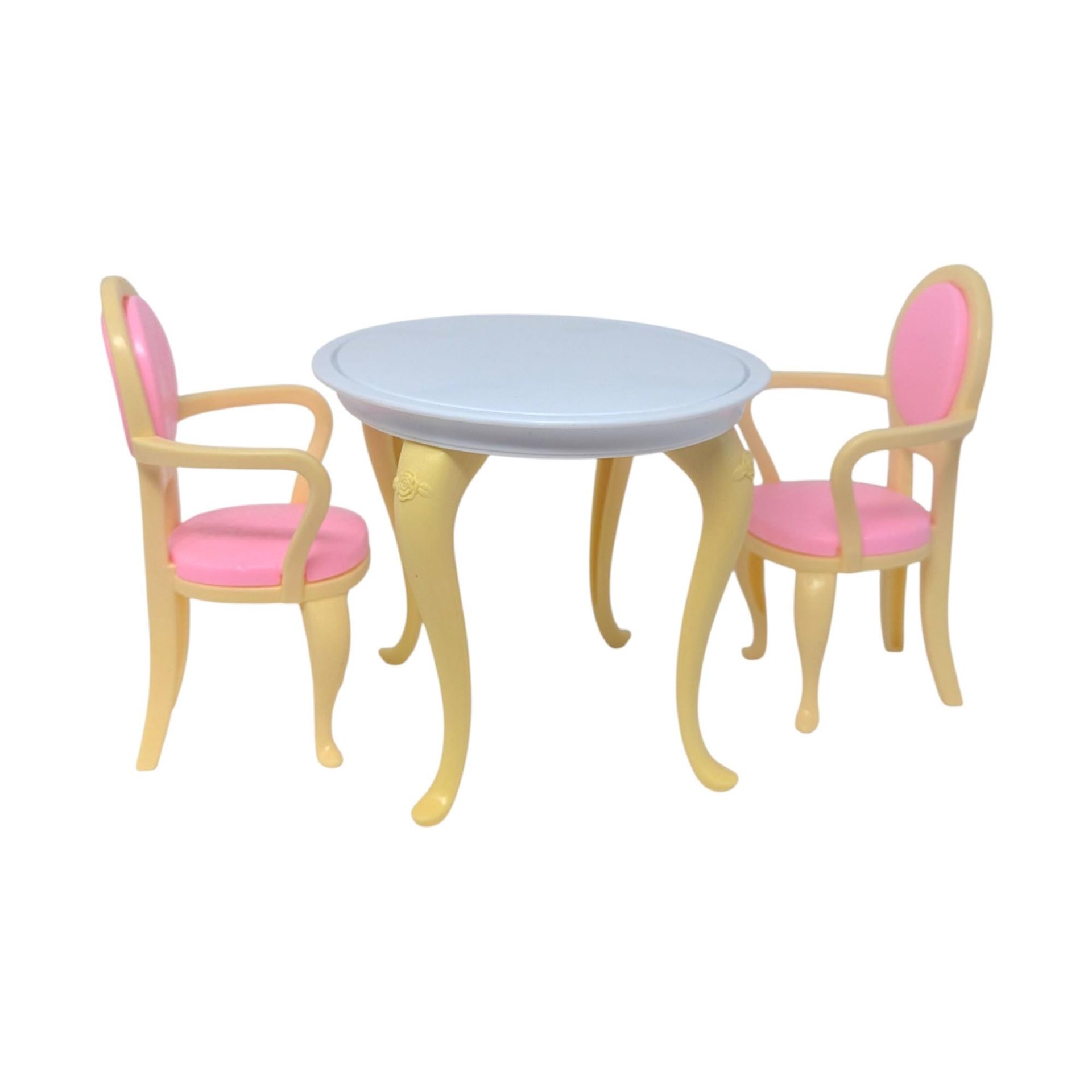 1990 Mattel Barbie Dollhouse Dining Room Set: Kitchen Table Chairs & China Hutch