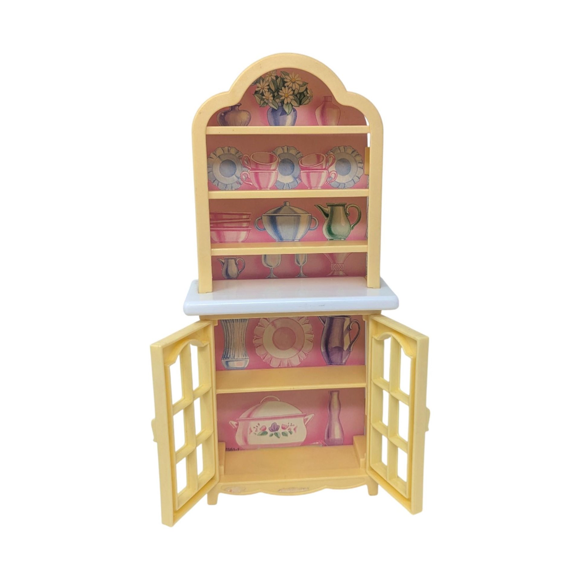 1990 Mattel Barbie Dollhouse Dining Room Set: Kitchen Table Chairs & China Hutch