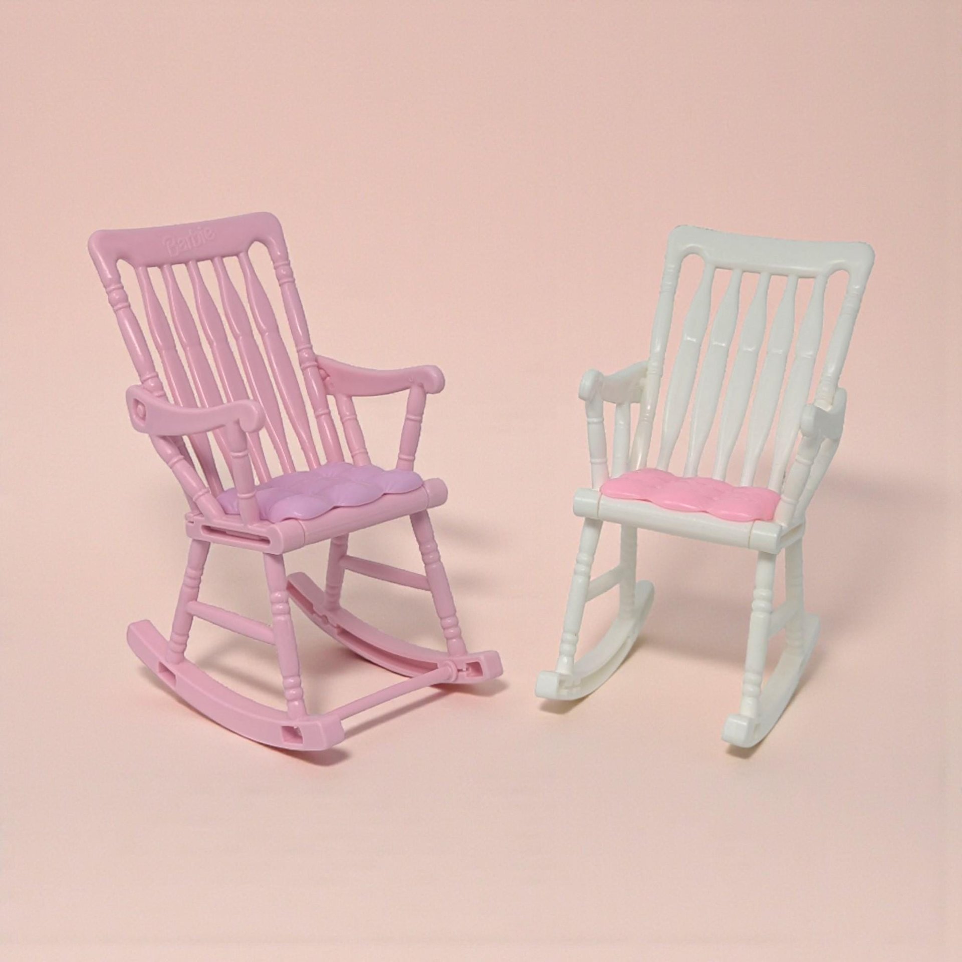 1997 Mattel Barbie Dollhouse Rocking Chair Pair: Pink and White Nursery Furniture