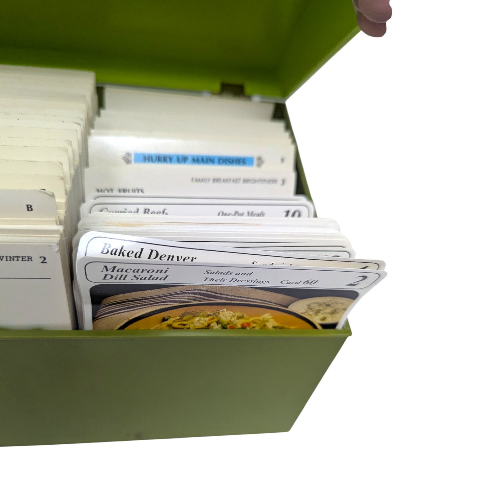 Vintage 1970 Betty Crocker Recipe Library: Green Plastic Box with Card Set