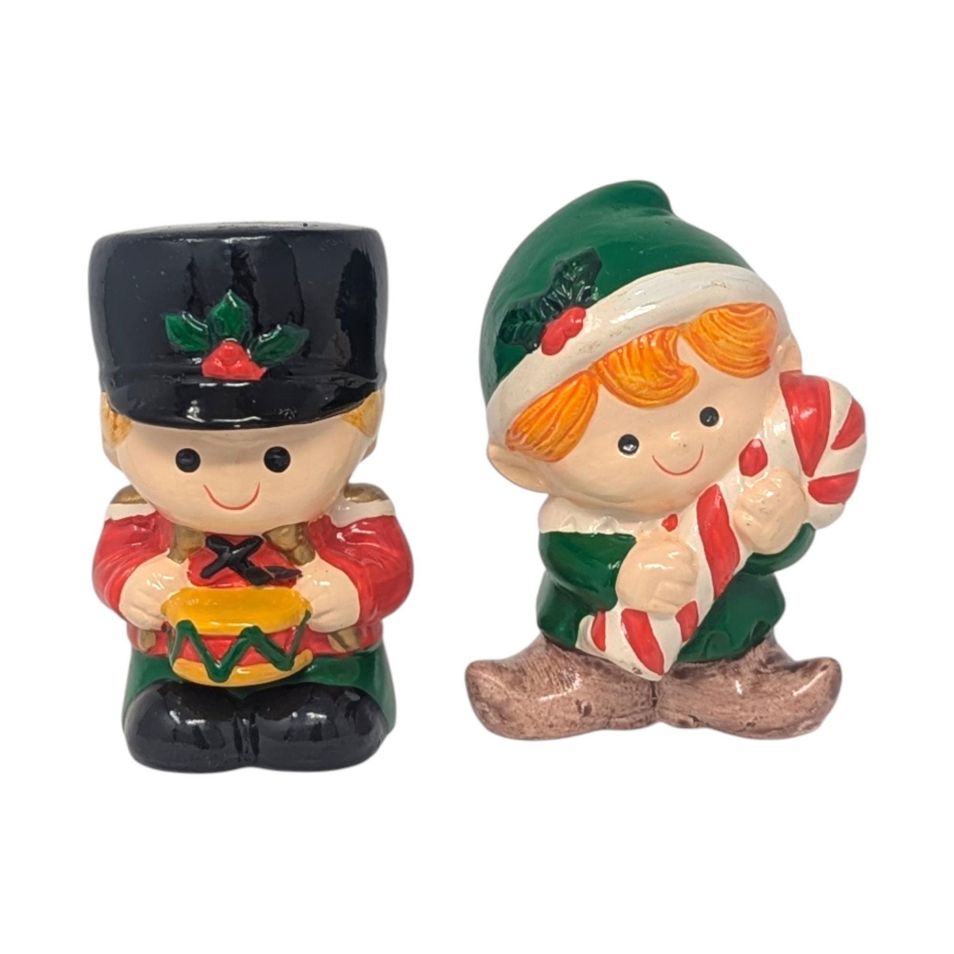 Vintage Enesco Toy Soldier and Elf Banks: Pair of Ceramic Christmas Decor
