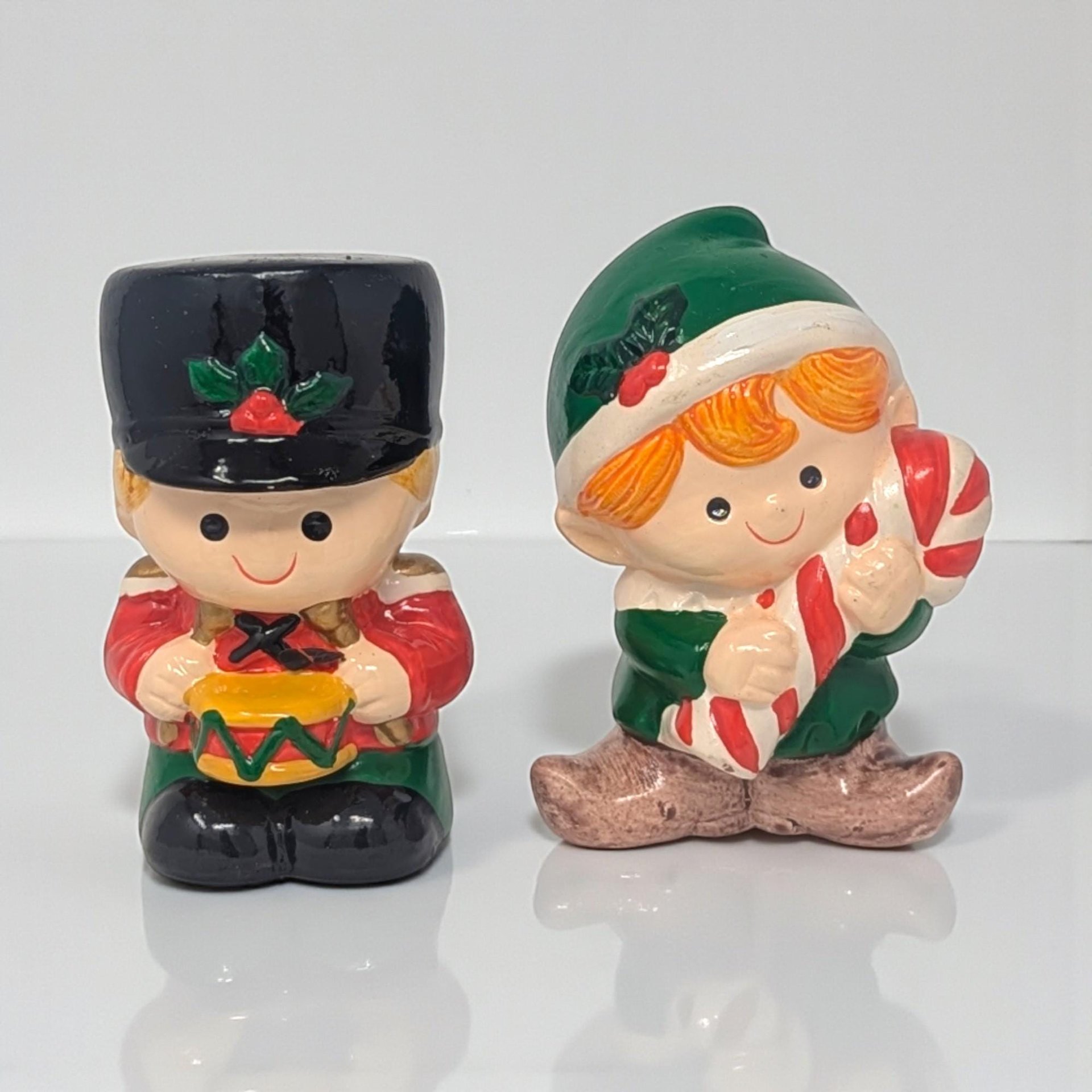 Vintage Enesco Toy Soldier and Elf Banks: Pair of Ceramic Christmas Decor
