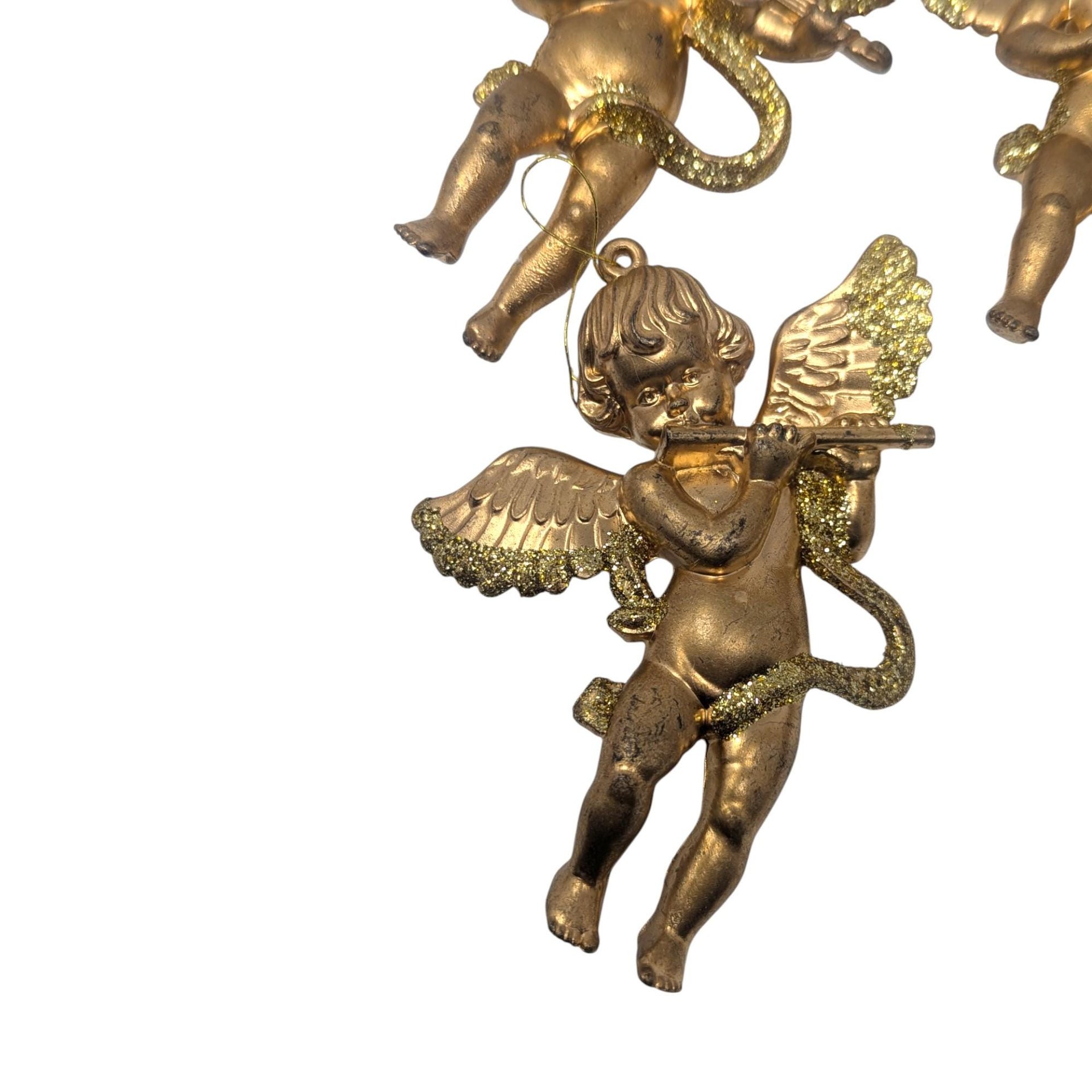 Vintage Gold Cherub Ornaments: Set of 11 Musical Angel Decorations
