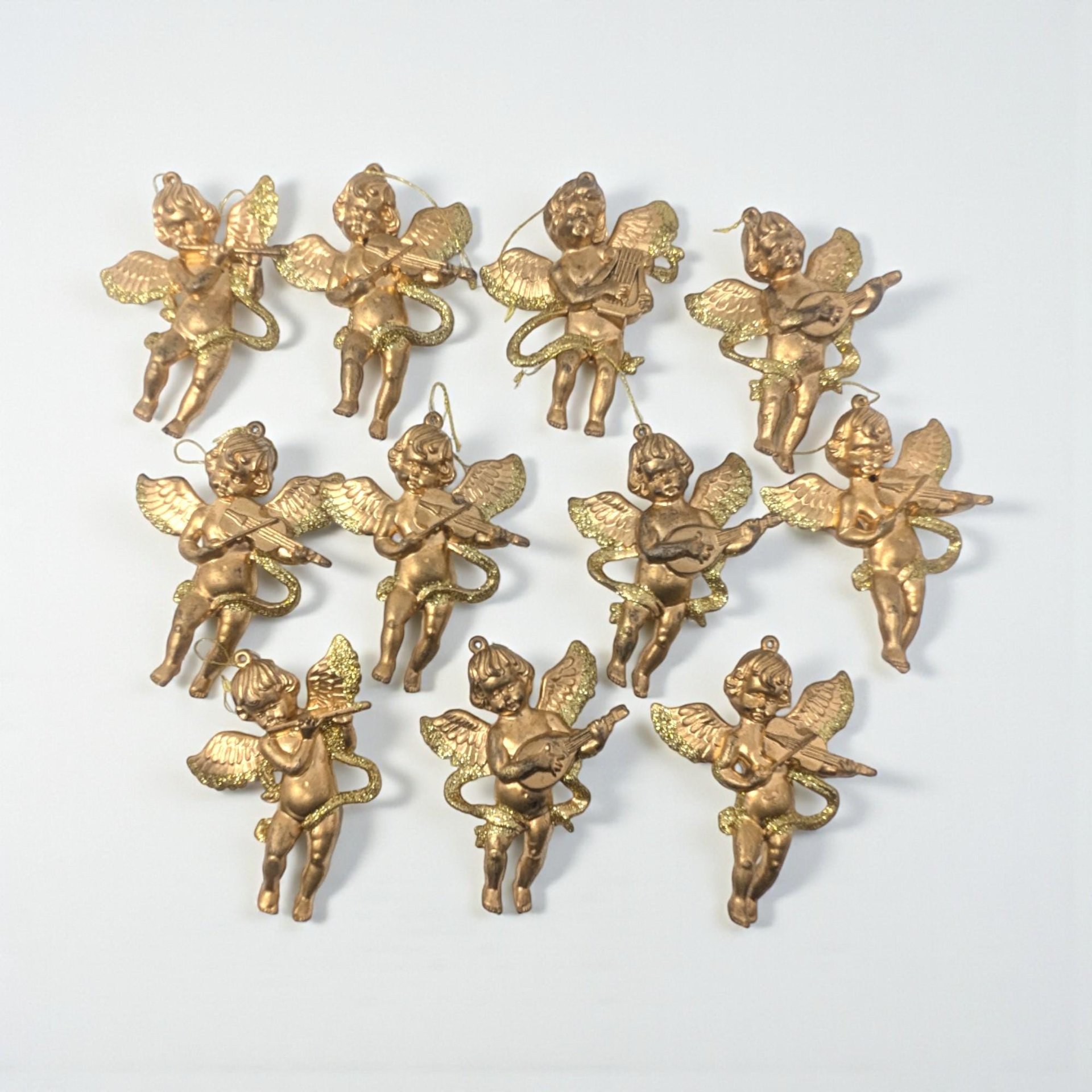 Vintage Gold Cherub Ornaments: Set of 11 Musical Angel Decorations
