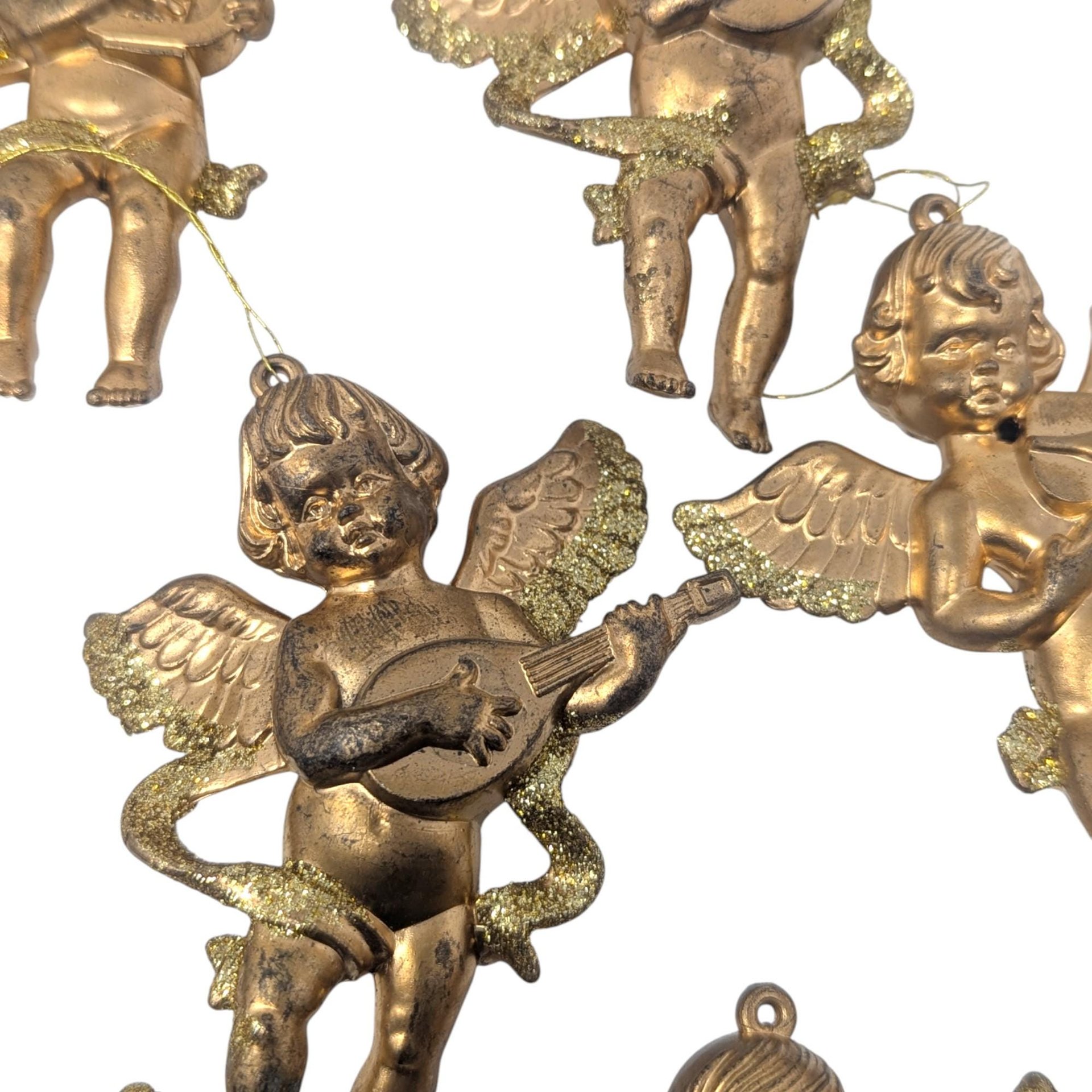 Vintage Gold Cherub Ornaments: Set of 11 Musical Angel Decorations