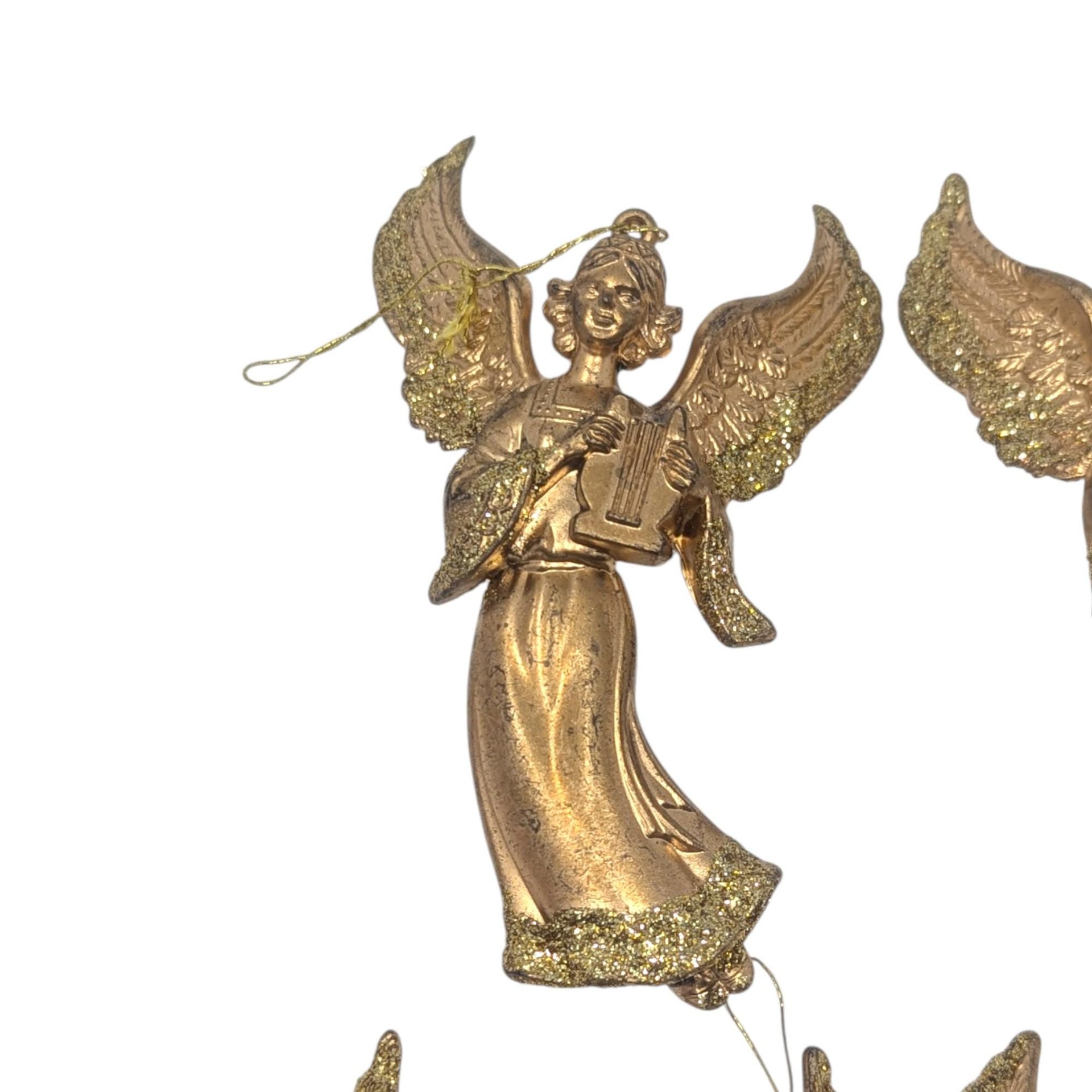 Vintage Gold Plastic Angel Ornaments: Set of 9 Holiday Decorations