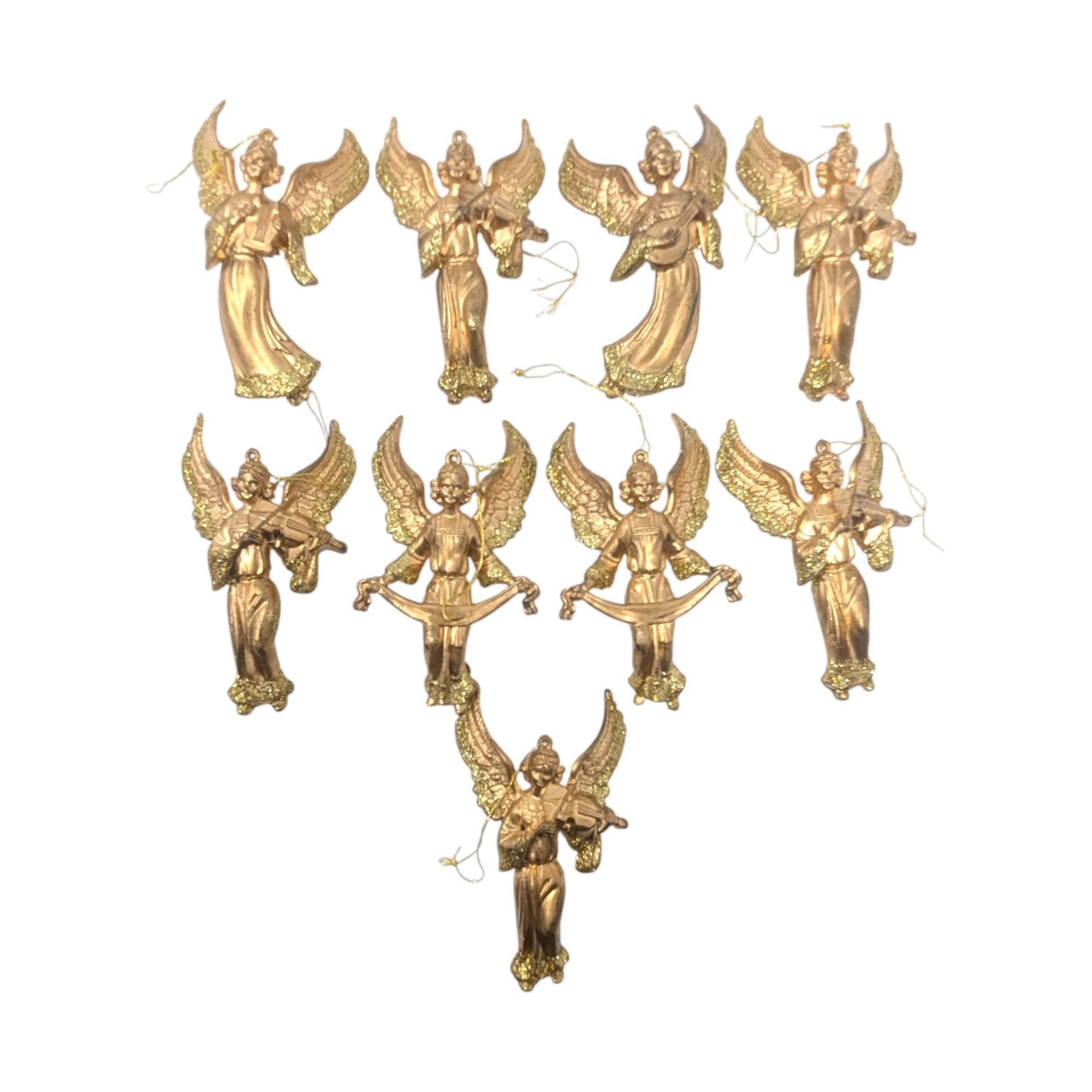 Vintage Gold Plastic Angel Ornaments: Set of 9 Holiday Decorations