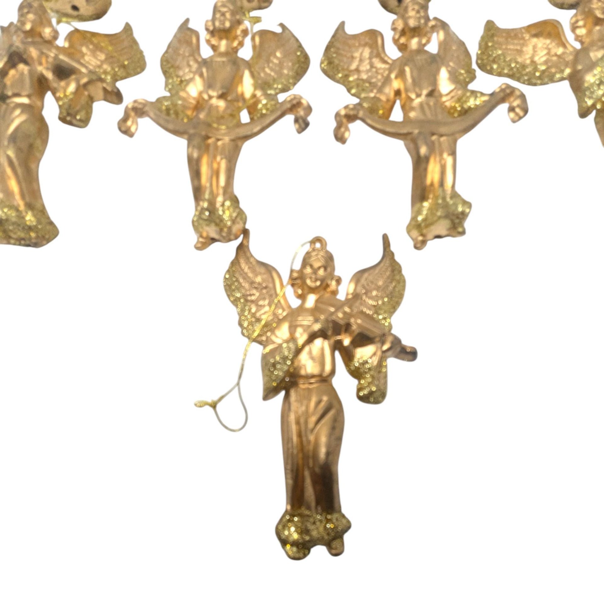 Vintage Gold Plastic Angel Ornaments: Set of 9 Holiday Decorations