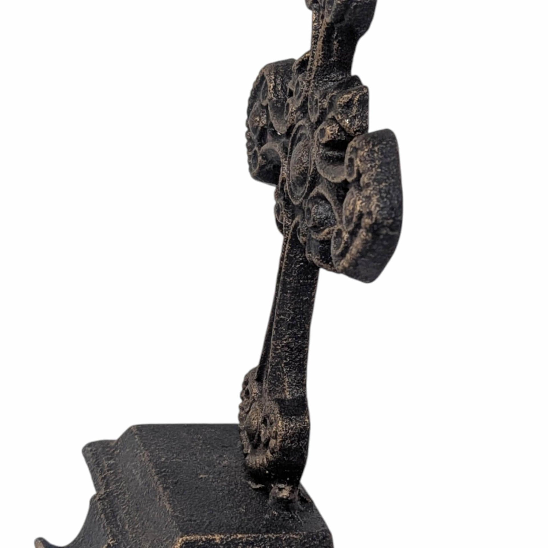 Vintage Cast Iron Cross Stocking Holders: Pair of Ornate Gothic Christmas Mantel Hangers