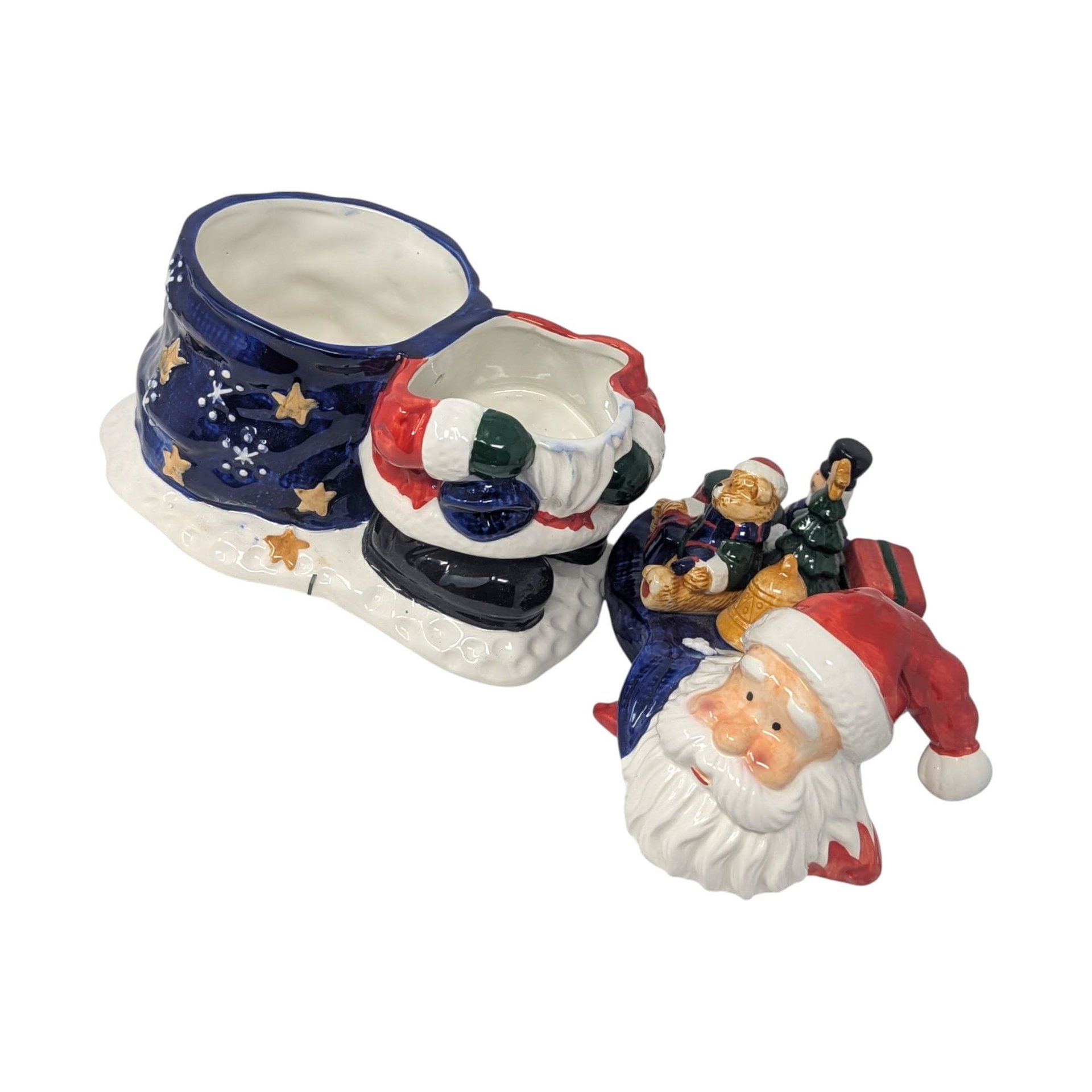 Vintage Holiday Seasons Santa Candy Jar: Ceramic Divided Dish Christmas Decor