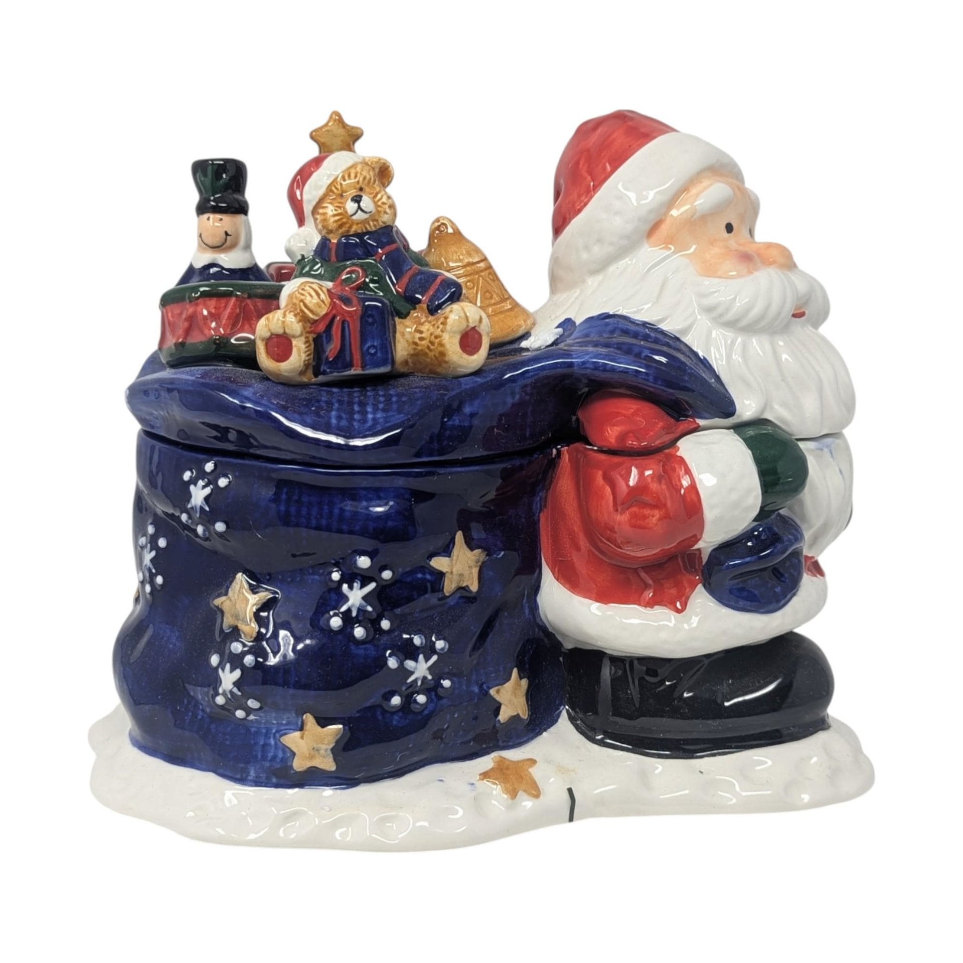 Vintage Holiday Seasons Santa Candy Jar: Ceramic Divided Dish Christmas Decor