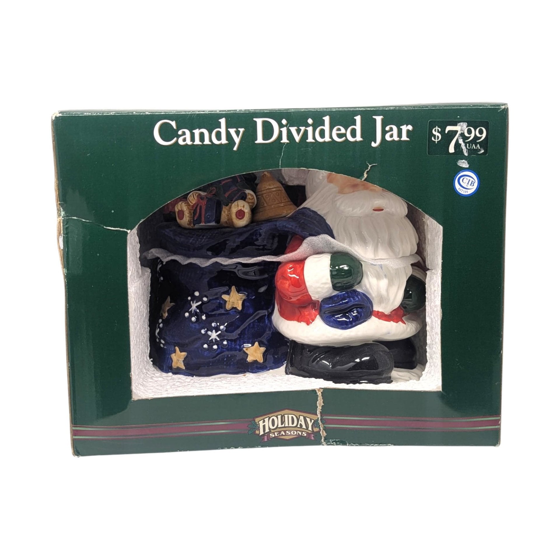 Vintage Holiday Seasons Santa Candy Jar: Ceramic Divided Dish Christmas Decor