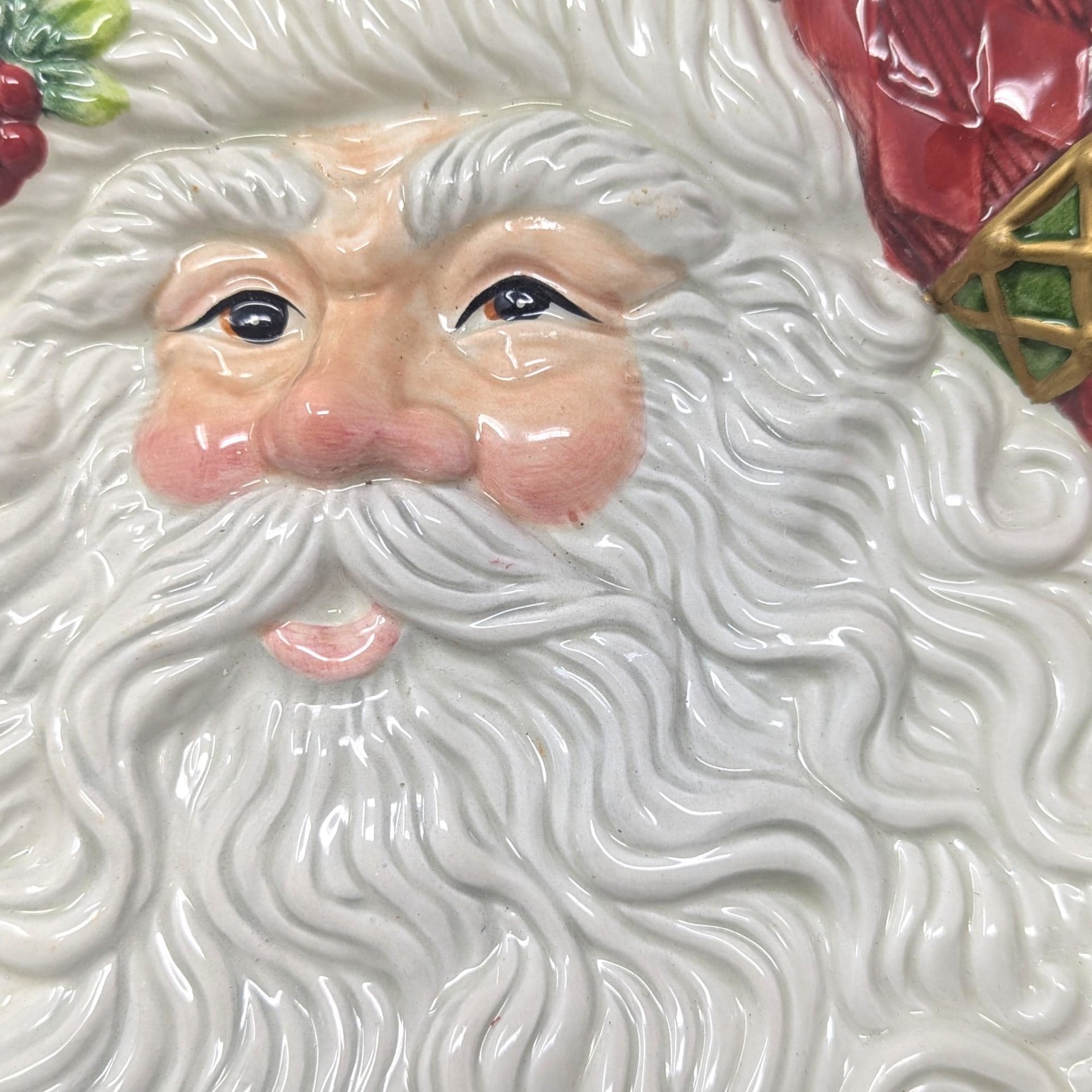 Vintage Fitz and Floyd Santa Face Plate: Ceramic Christmas Cookie Platter