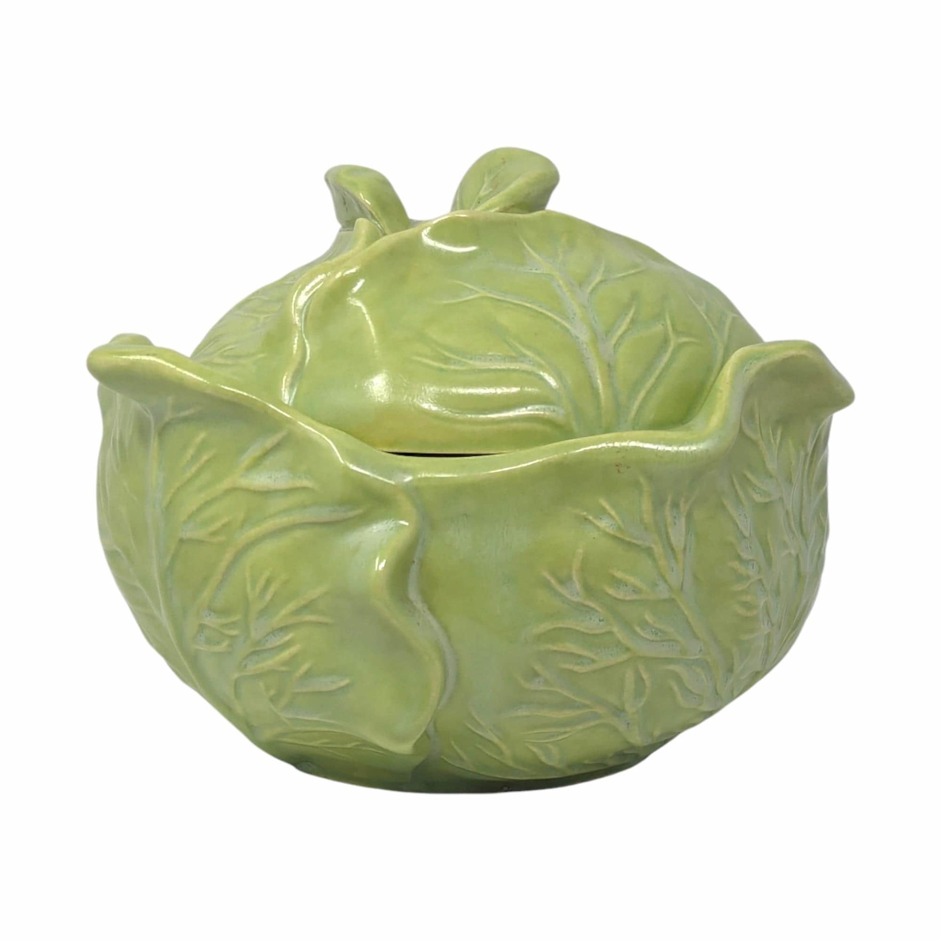 Vintage Ceramic Cabbage Bowl: Holland Mold Green Covered Dish