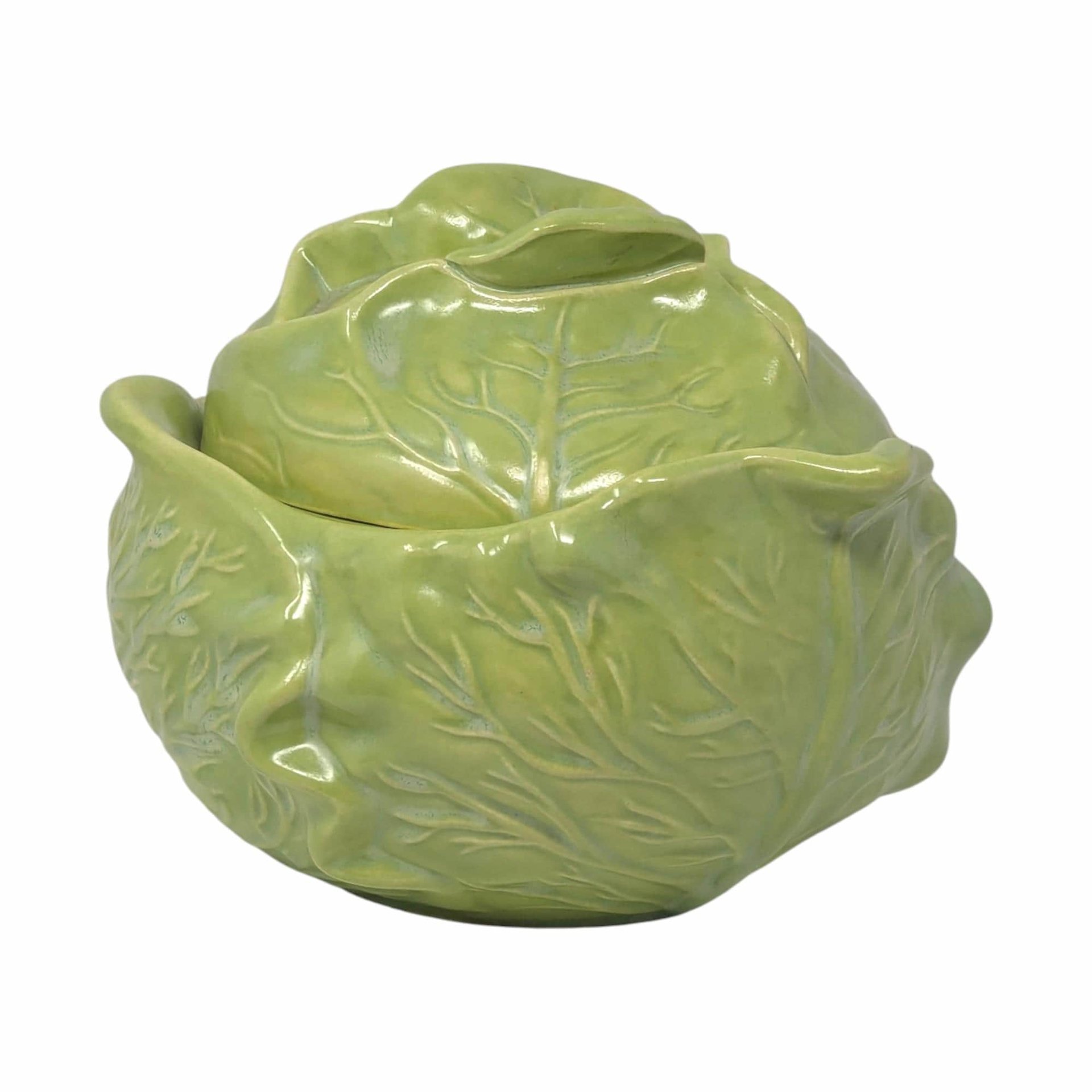 Vintage Ceramic Cabbage Bowl: Holland Mold Green Covered Dish