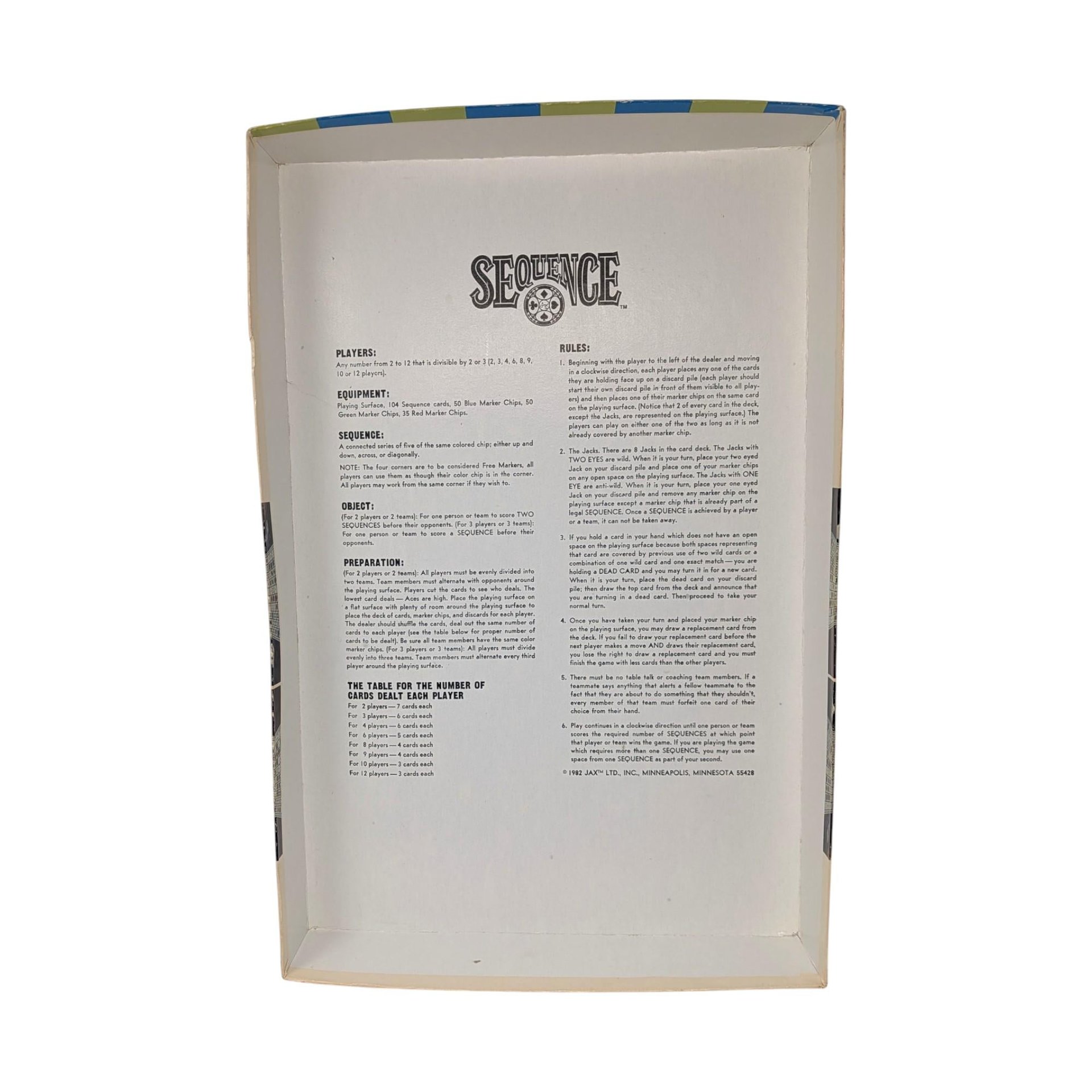 Vintage 1982 Sequence Board Game: Jax Ltd. Vinyl Mat Edition Complete