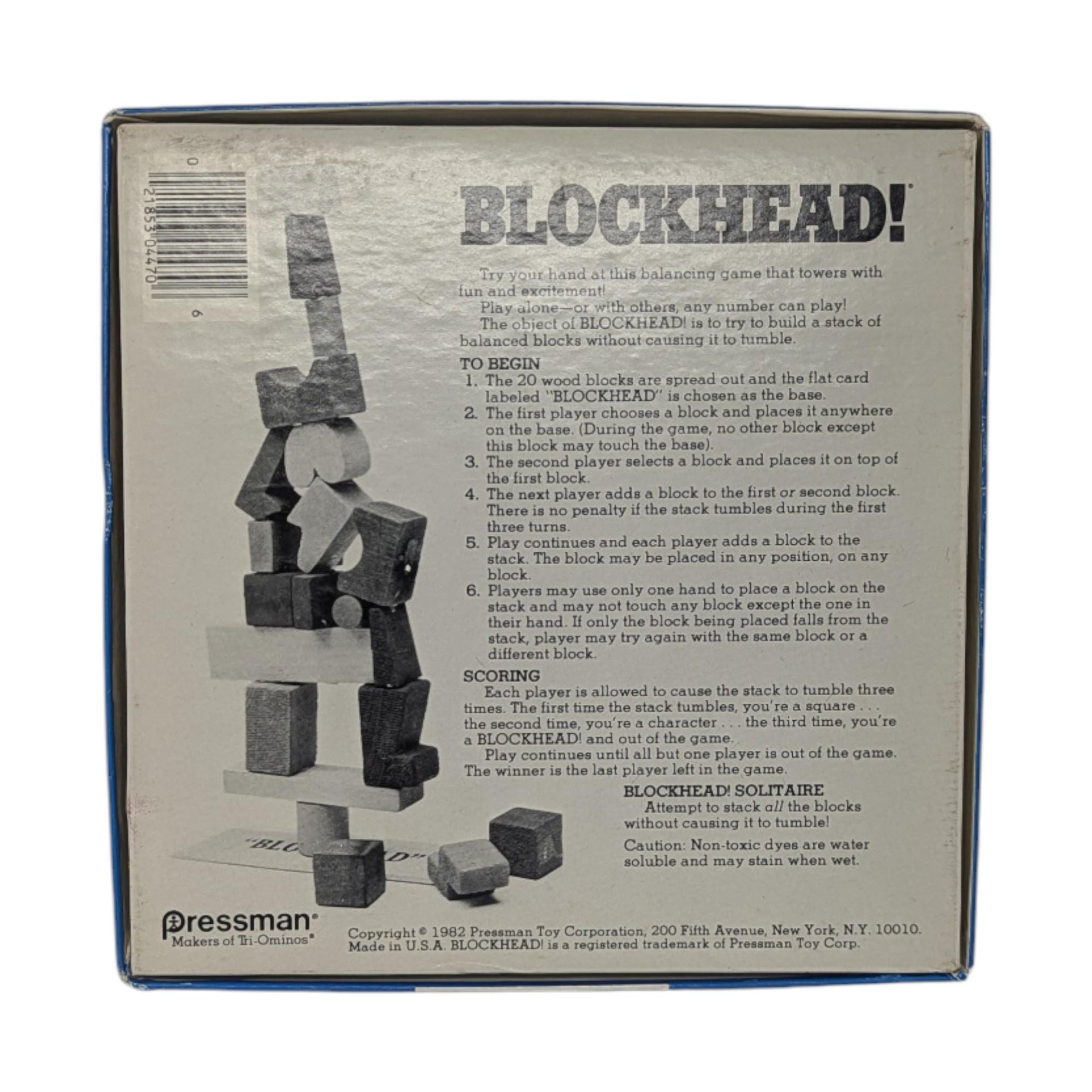 Vintage 1982 Blockhead! Game: Pressman Balancing Skill Toy Complete