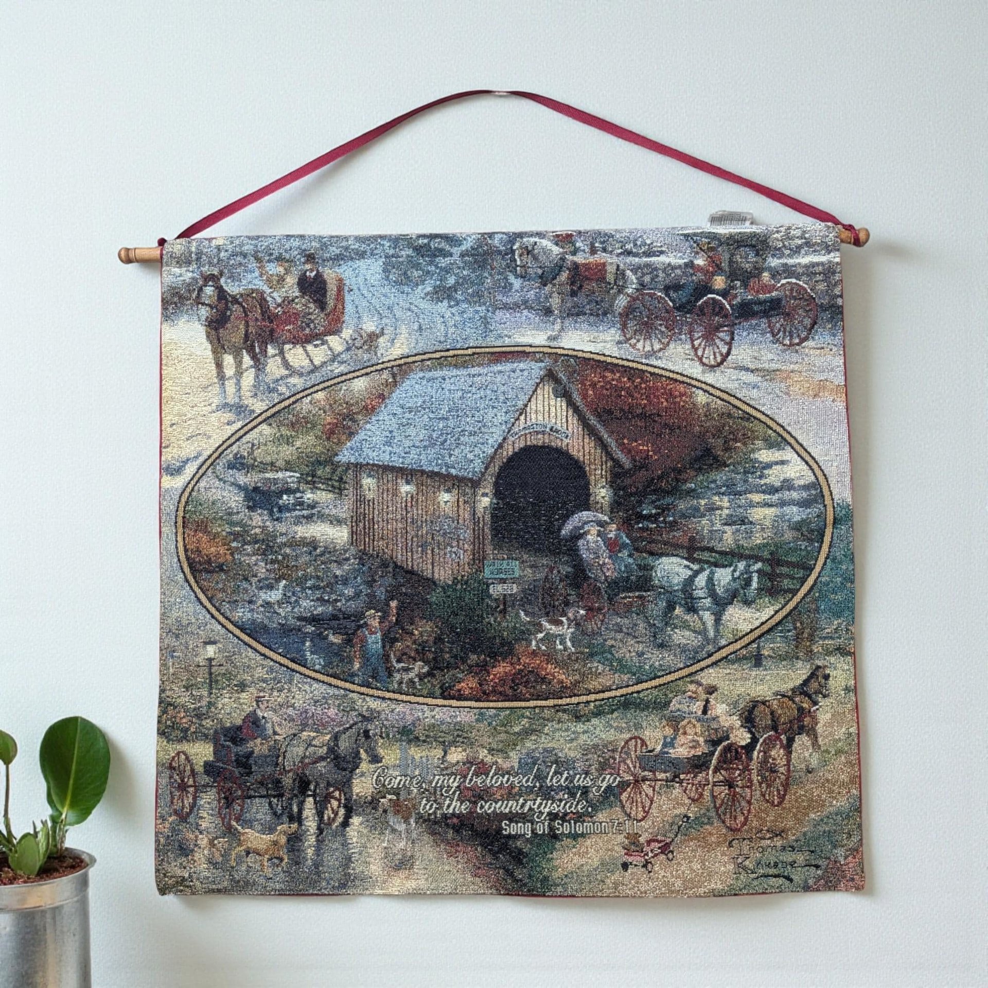 Vintage Countryside Tapestry - Thomas Kinkade Song of Solomon 7:11 Wall Art