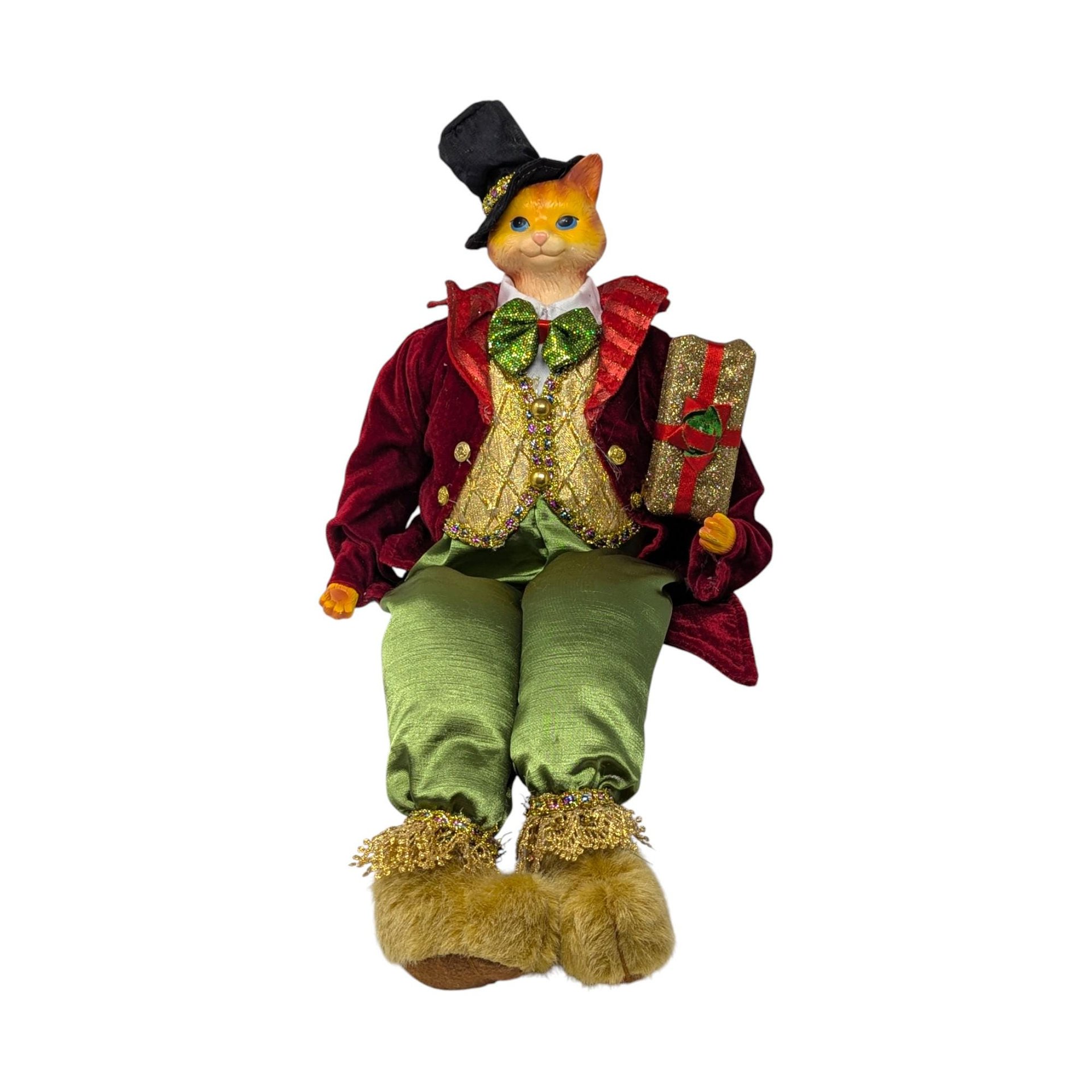 Vintage 1990s Dapper Cat Shelf Sitter: Anthropomorphic Holiday Decor