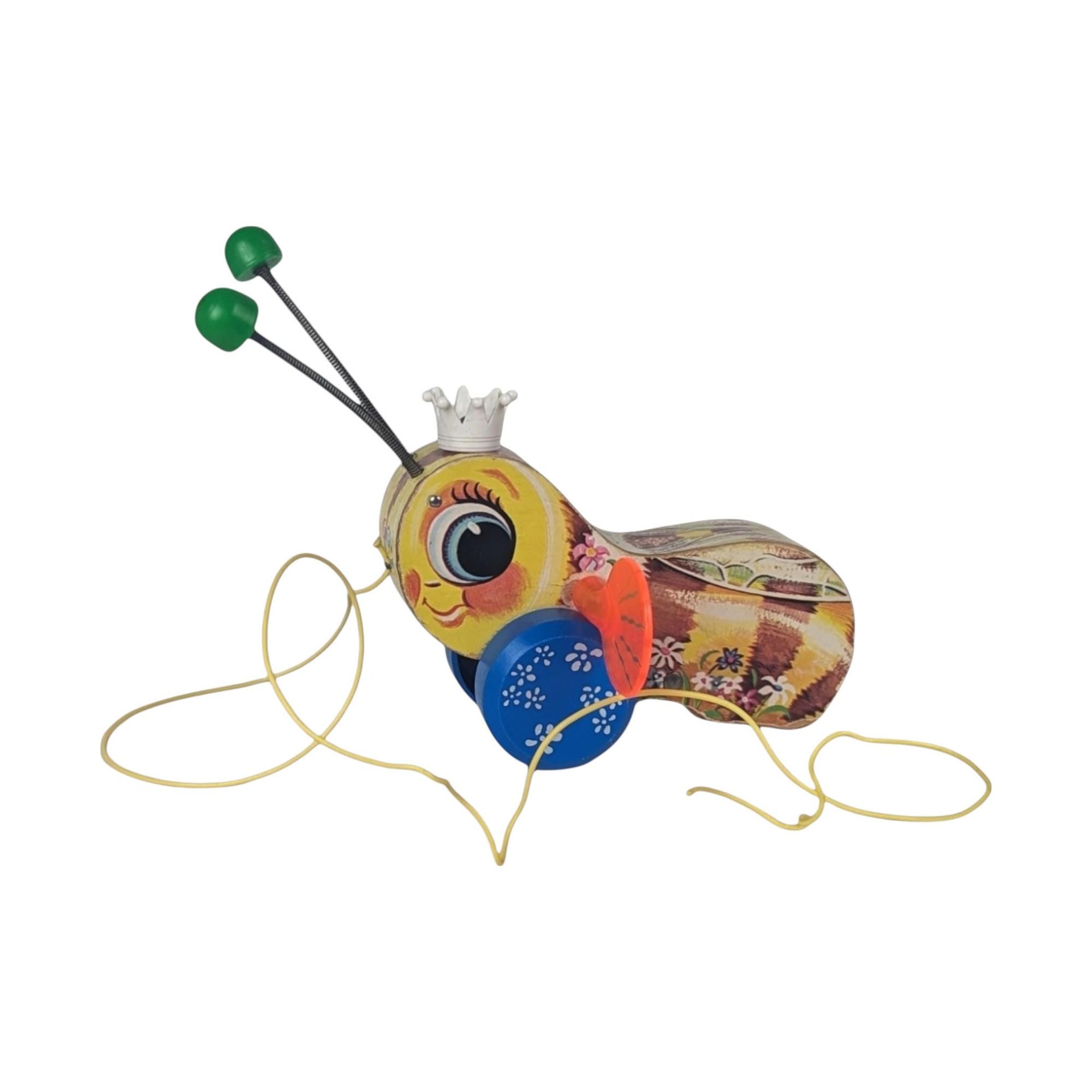 Vintage 1950s Queen Buzzy Bee Lot: Set of Two Fisher-Price Pull Toys