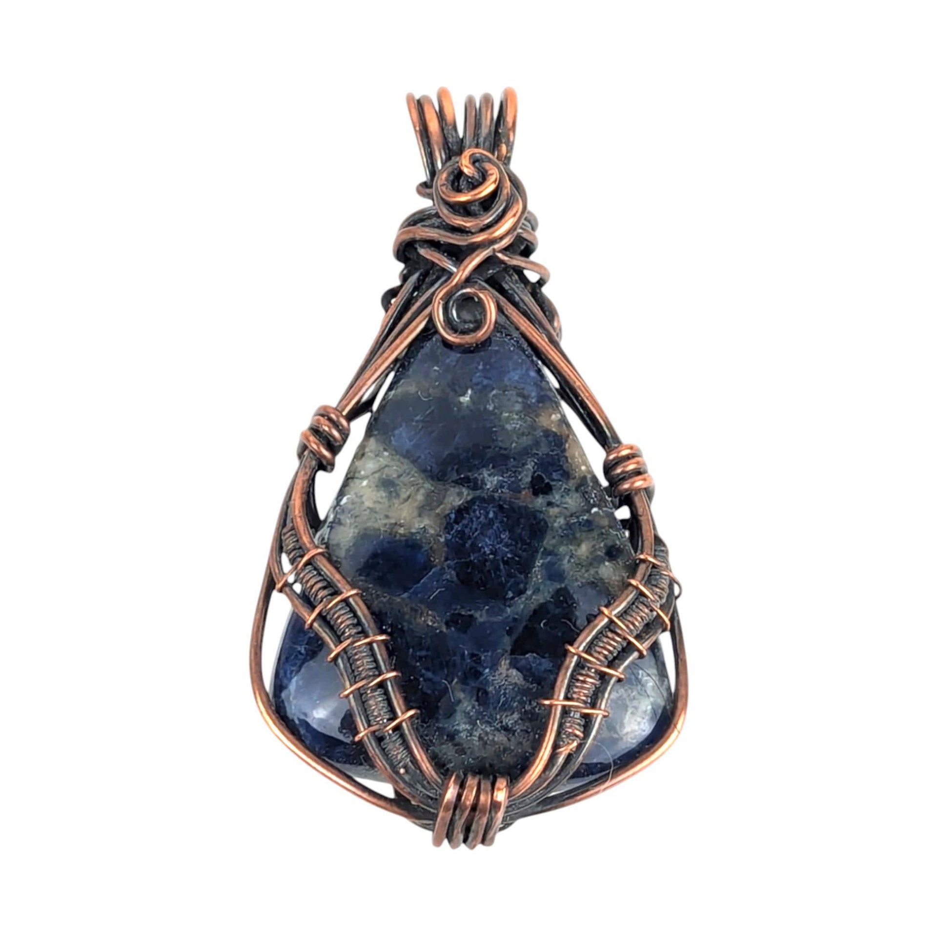 Copper Wire Wrapped Sodalite Pendant: Handmade Artisan Blue Gemstone Jewelry