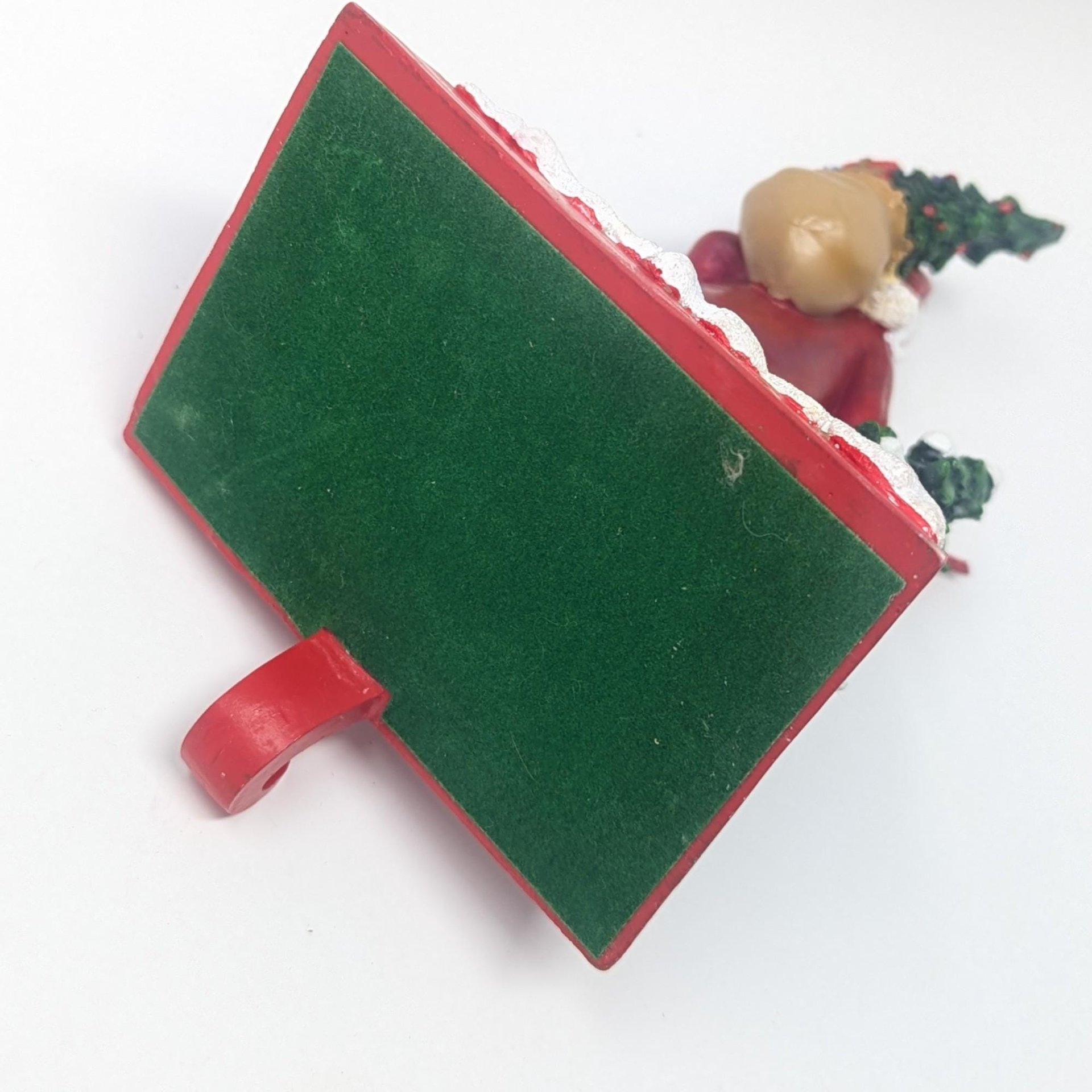 Vintage Santa Claus Stocking Holder: Handpainted Resin with Cardinal Birds Christmas Mantle Decor