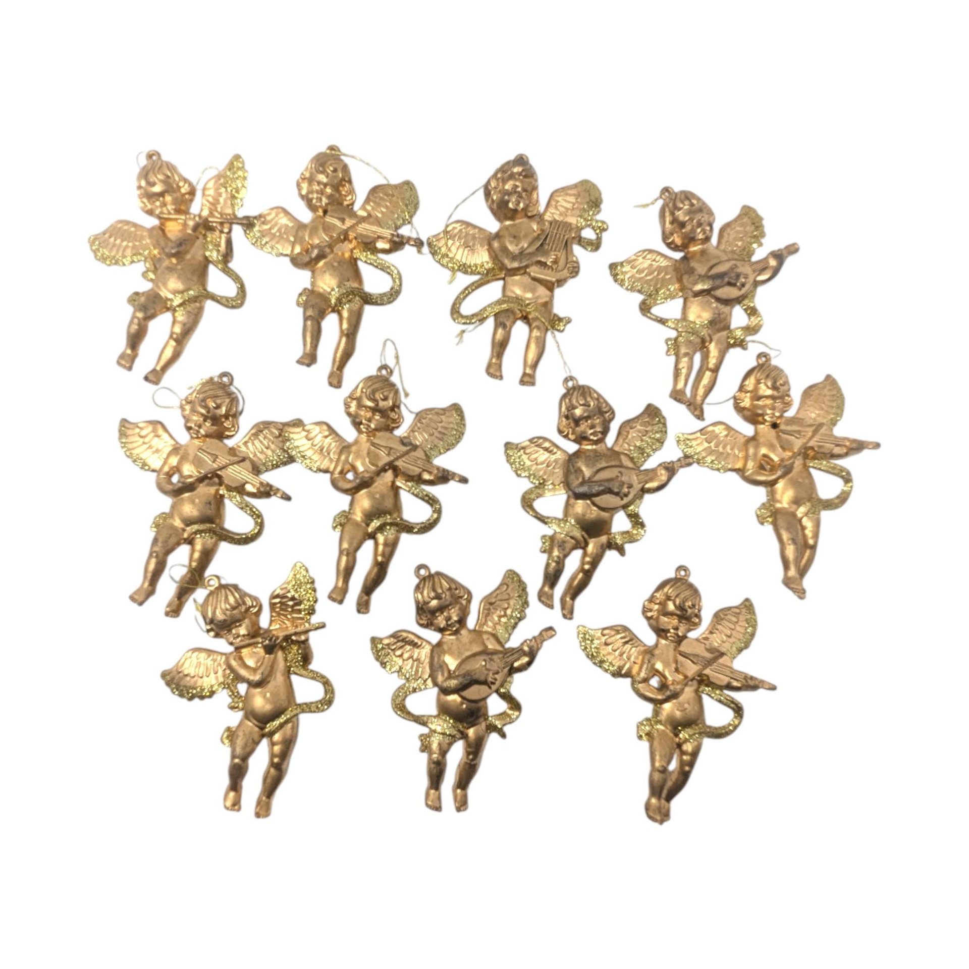 Vintage Gold Cherub Ornaments: Set of 11 Musical Angel Decorations