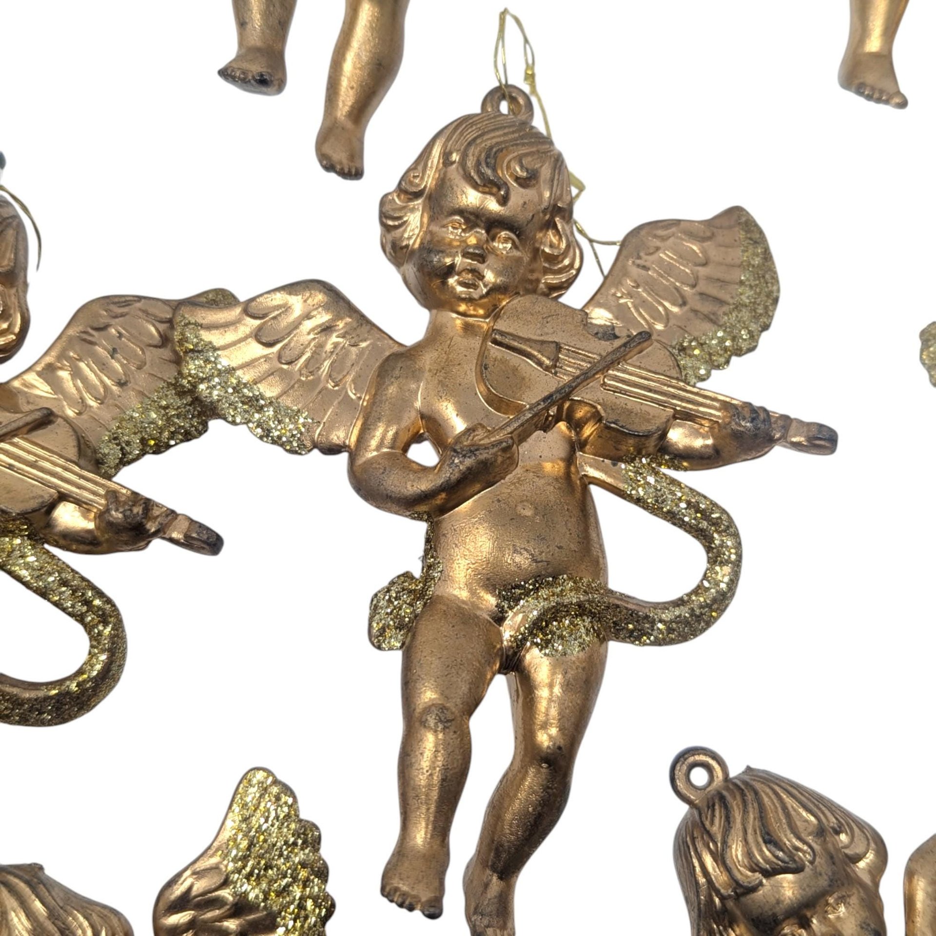 Vintage Gold Cherub Ornaments: Set of 11 Musical Angel Decorations