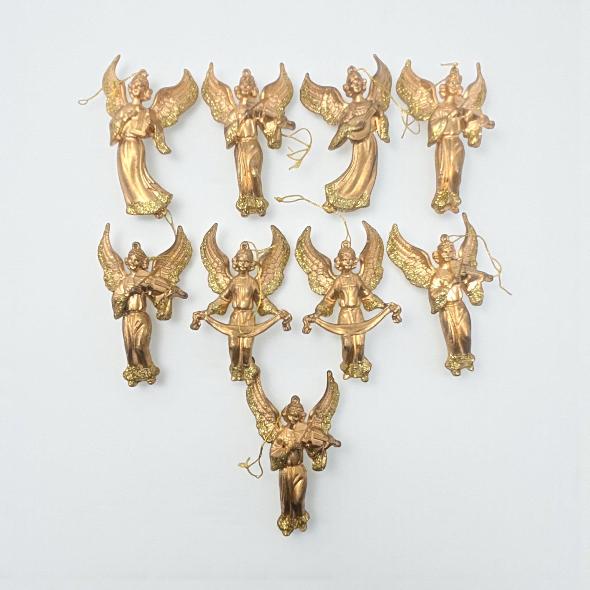 Vintage Gold Plastic Angel Ornaments: Set of 9 Holiday Decorations
