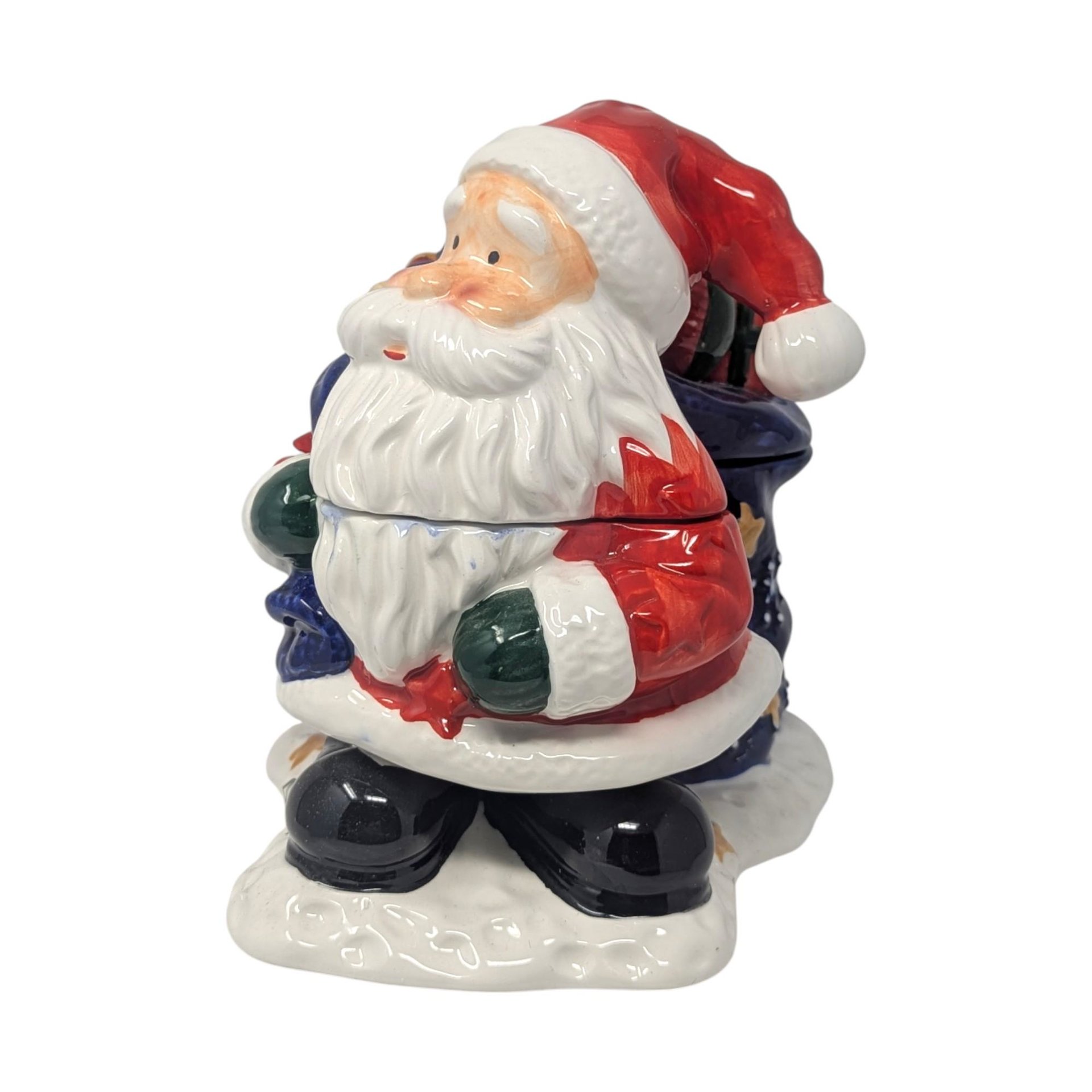 Vintage Holiday Seasons Santa Candy Jar: Ceramic Divided Dish Christmas Decor