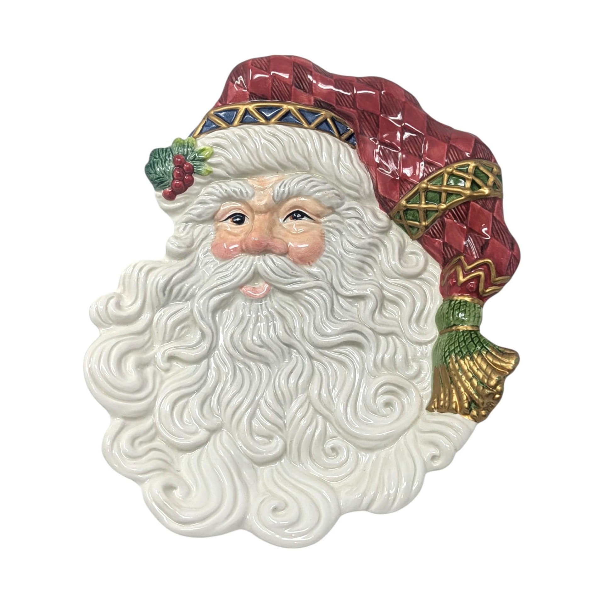 Vintage Fitz and Floyd Santa Face Plate: Ceramic Christmas Cookie Platter