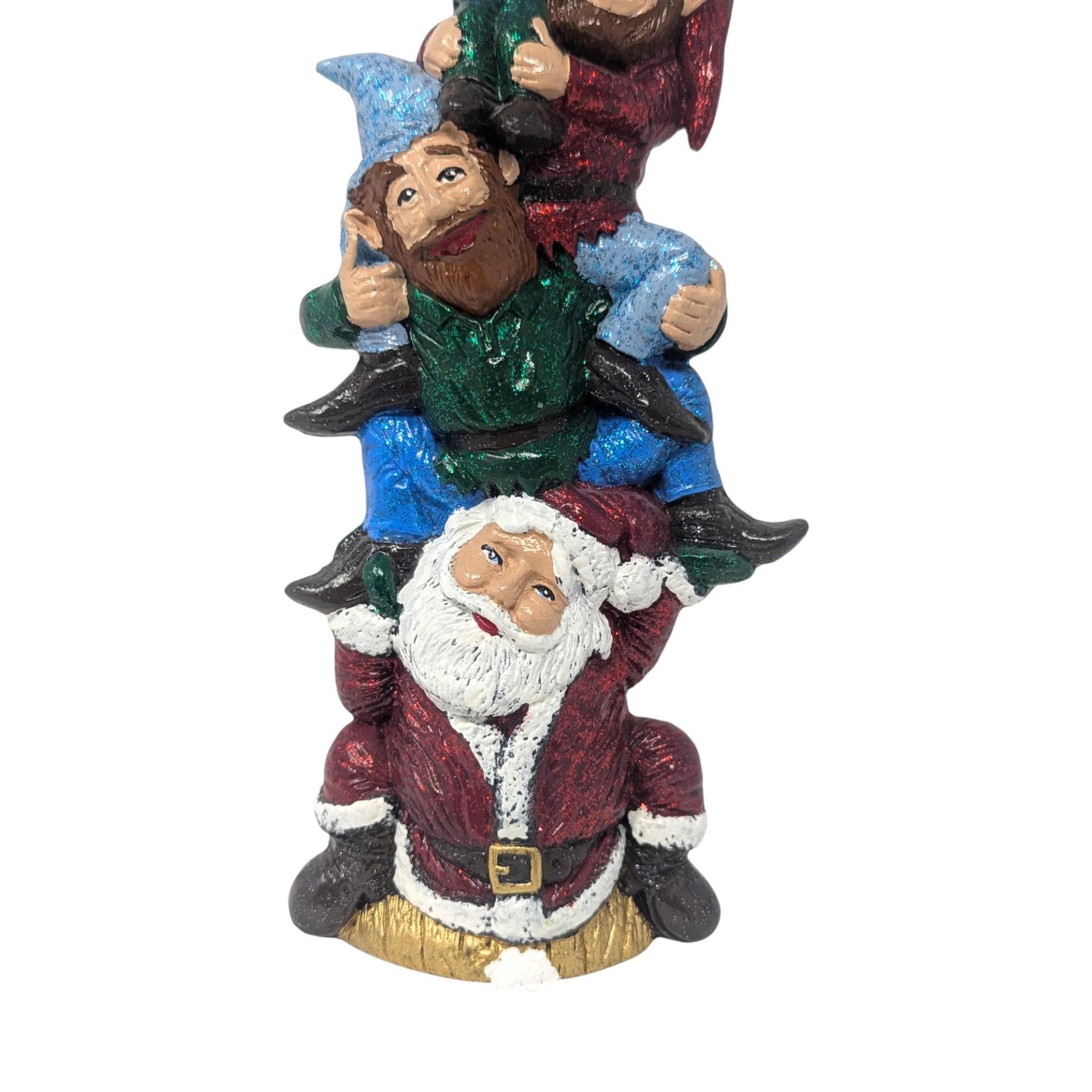 Vintage Ceramic Santa and Gnome Stack: Handpainted Christmas Totem Figurine