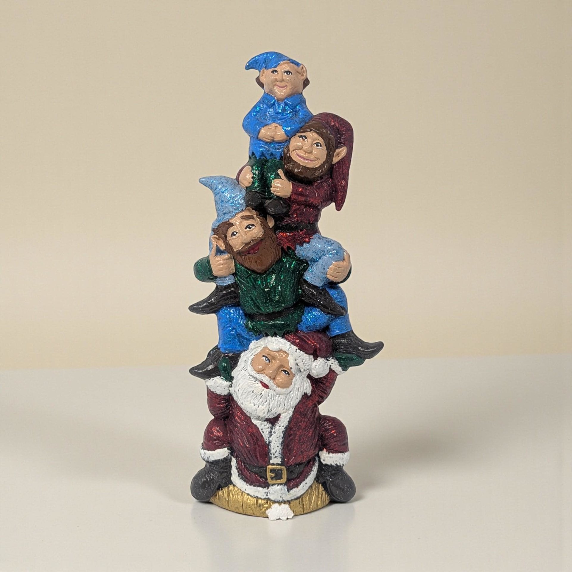 Vintage Ceramic Santa and Gnome Stack: Handpainted Christmas Totem Figurine