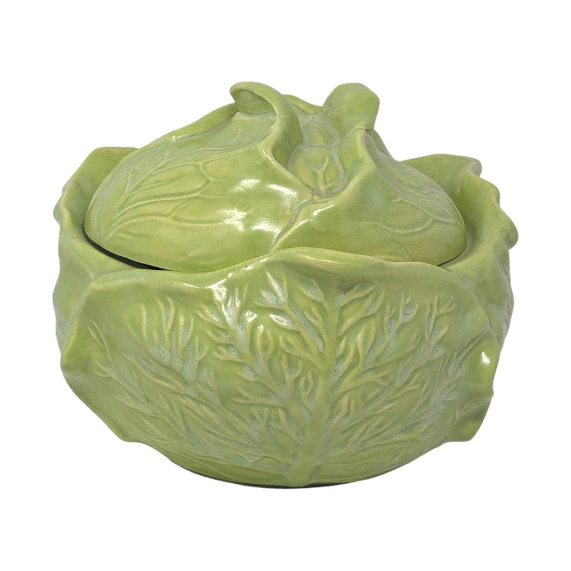 Vintage Ceramic Cabbage Bowl: Holland Mold Green Covered Dish