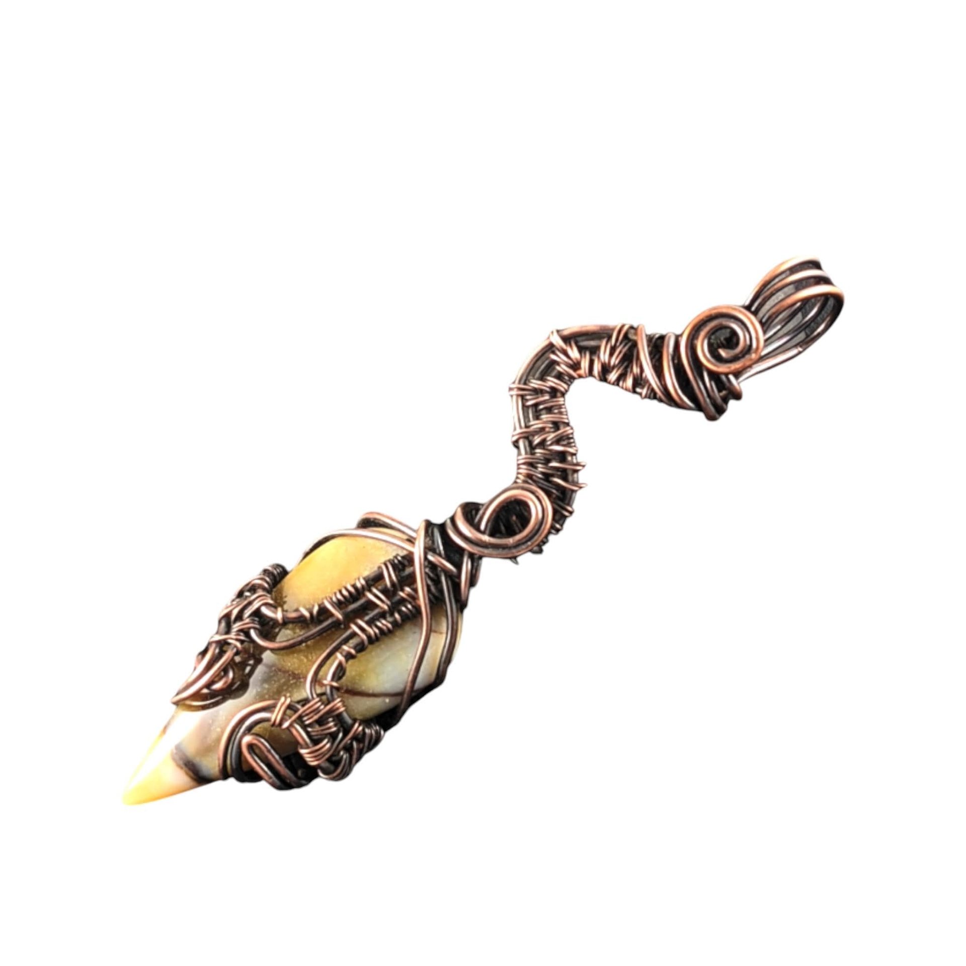 Yellow Agate Copper Pendant: Handmade Abstract Wire Wrapped Drop