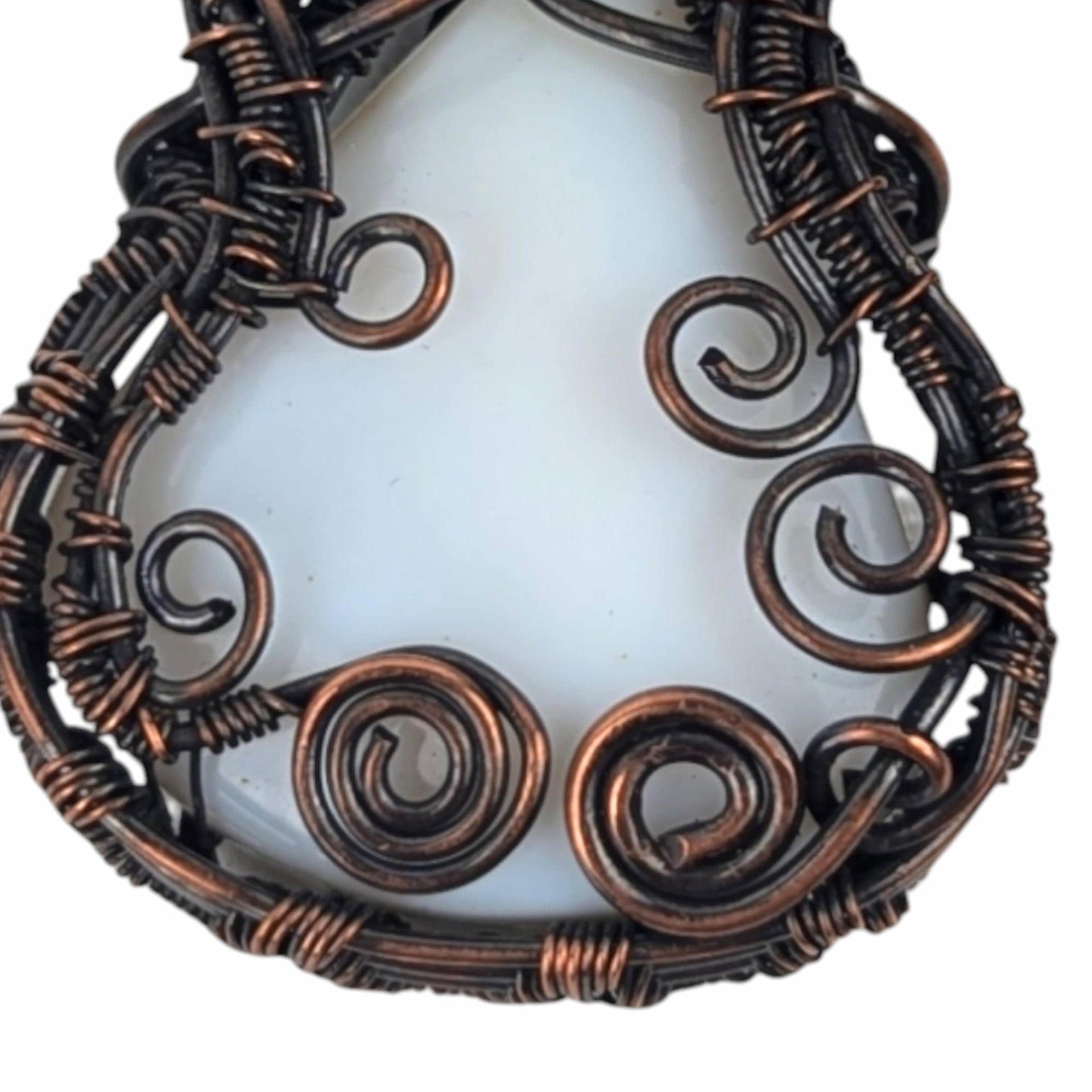 White Chalcedony Copper Pendant: Handmade Wire Wrapped Teardrop