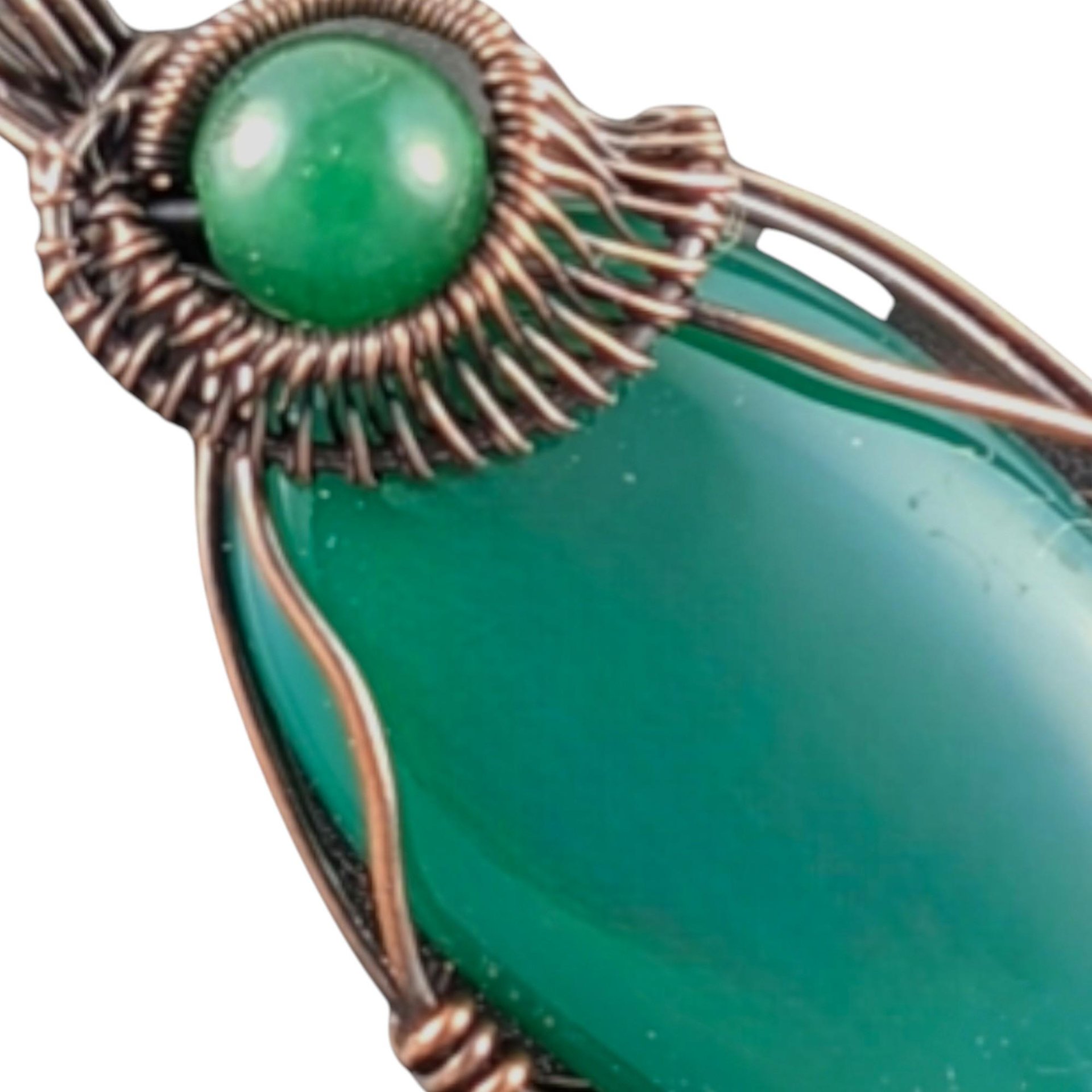 Green Onyx Copper Pendant: Handmade Wire Wrapped Oval Gemstone