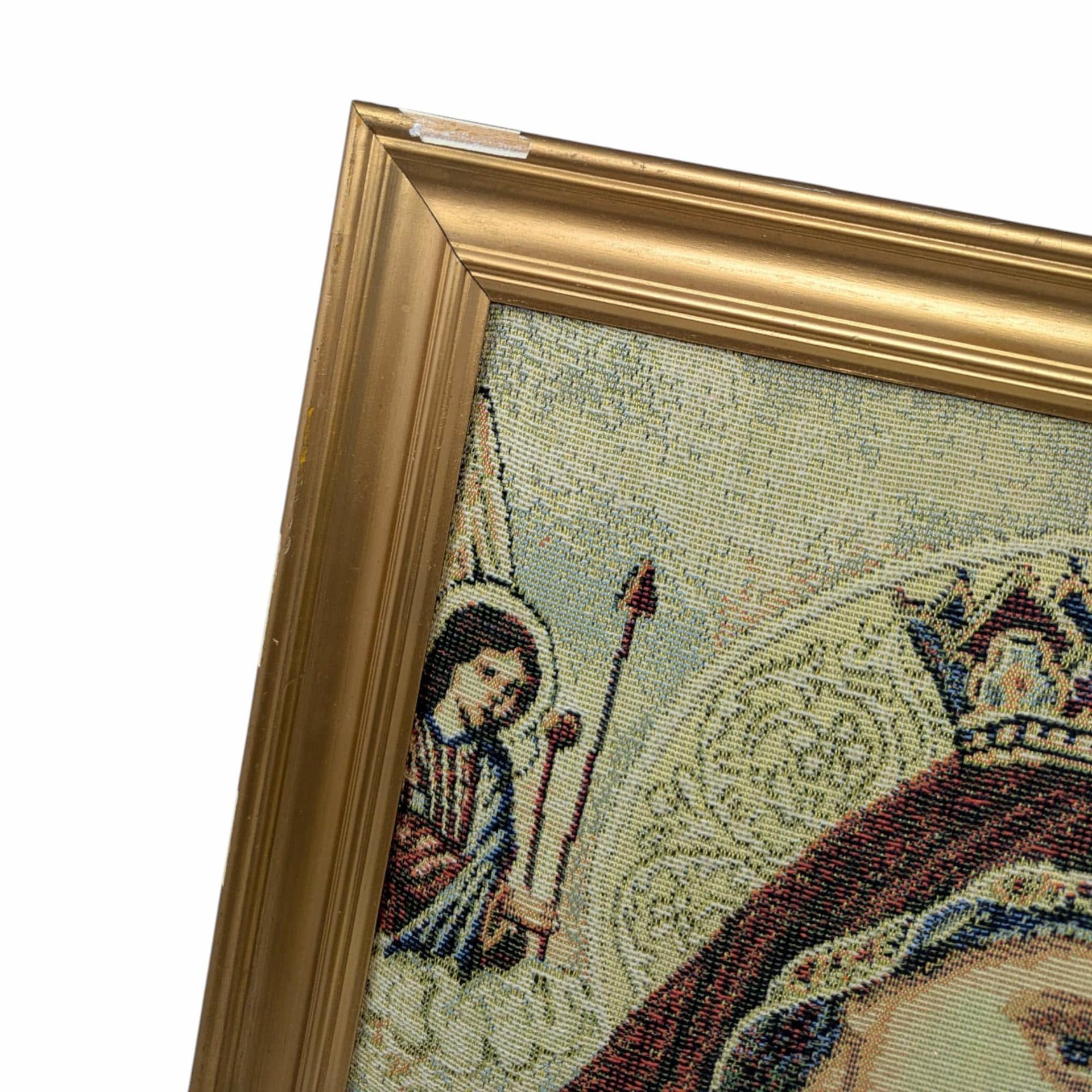 Vintage Jacques Sefop Padded Tapestry: Virgin Mary & Child Framed Religious Art